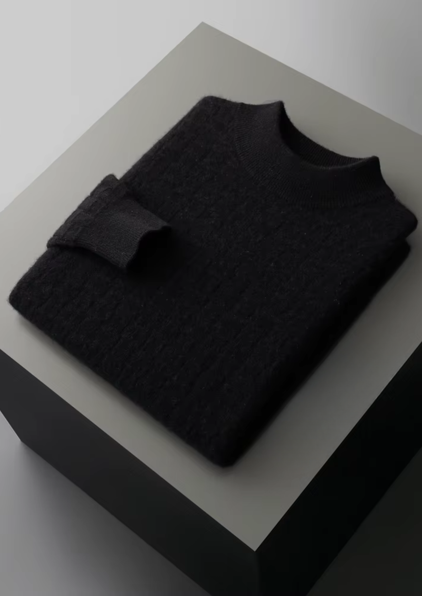 PURE EXTRA-FINE MERINO WOOL TEXTURED MOCKNECK