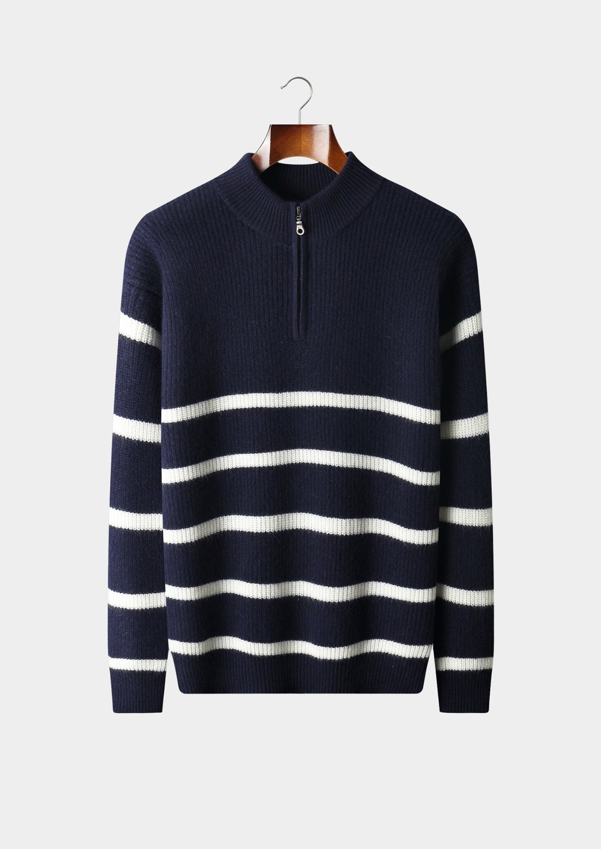 Pure Extra-Fine Merino Wool Striped Half-Zip Sweater
