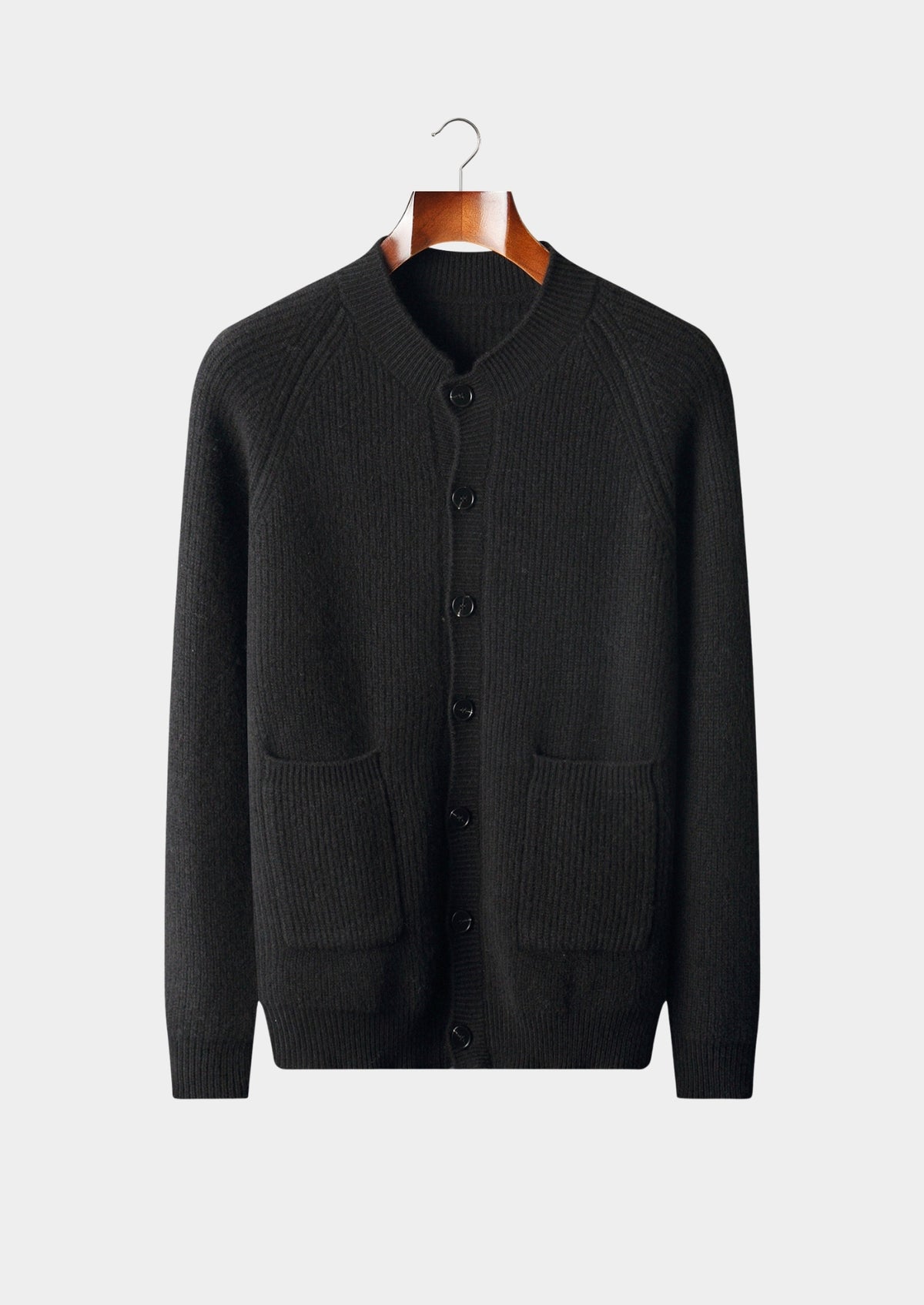 Pure Extra-Fine Merino Wool Ribbed Classic Button Cardigan
