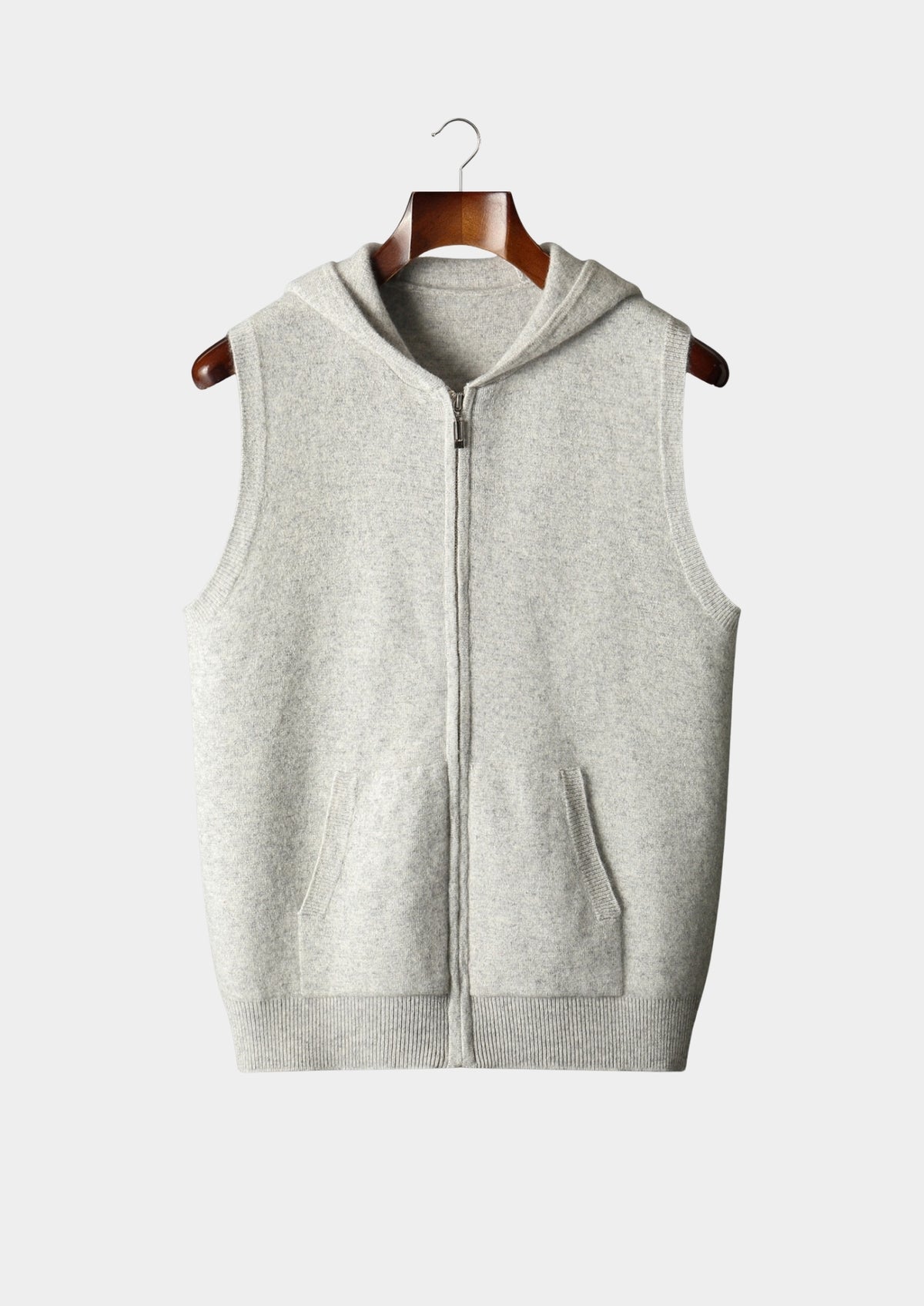 Pure Extra-Fine Merino Wool Hooded Zipper Vest