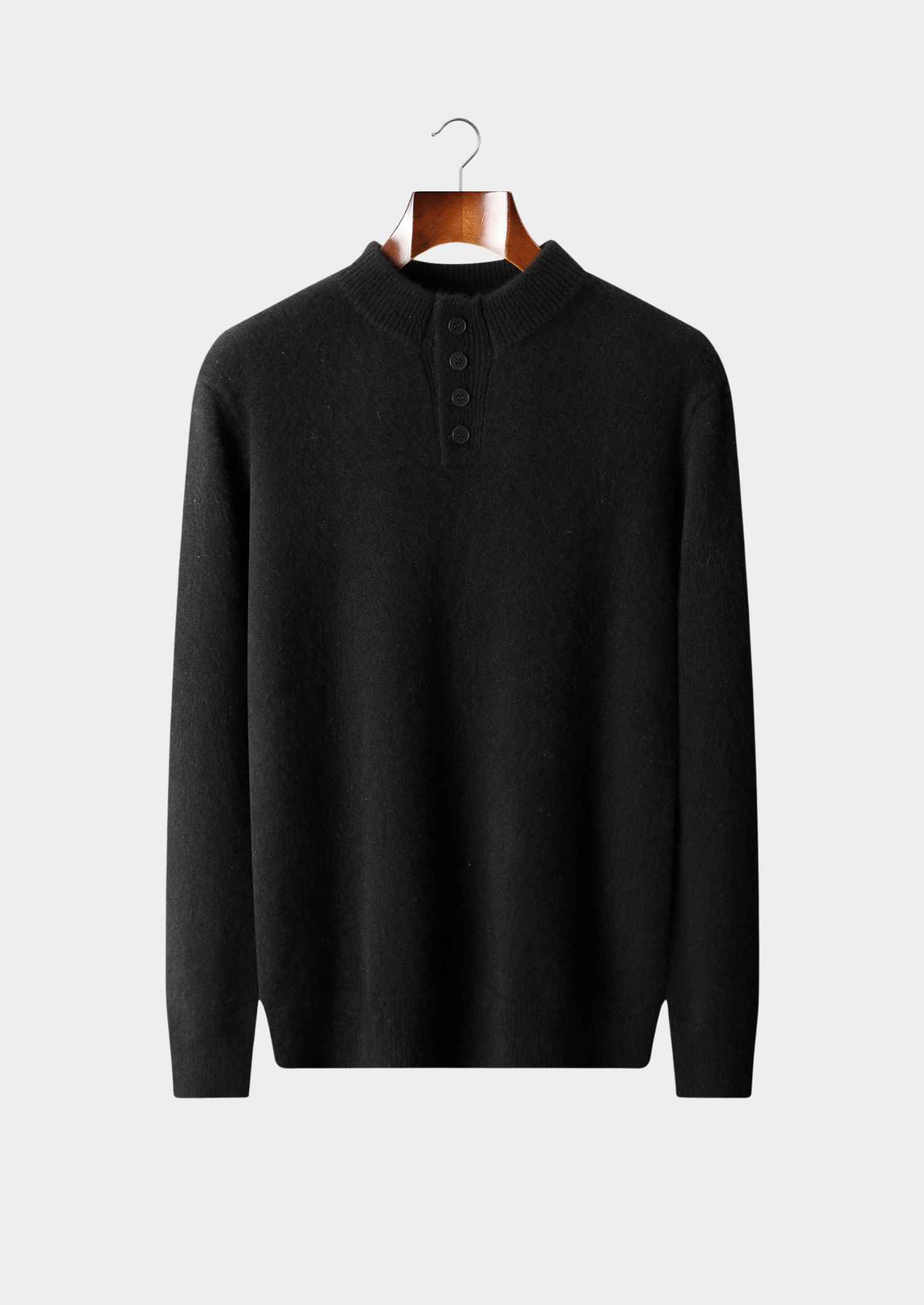 PURE CASHMERE BLACK BUTTON SWEATER