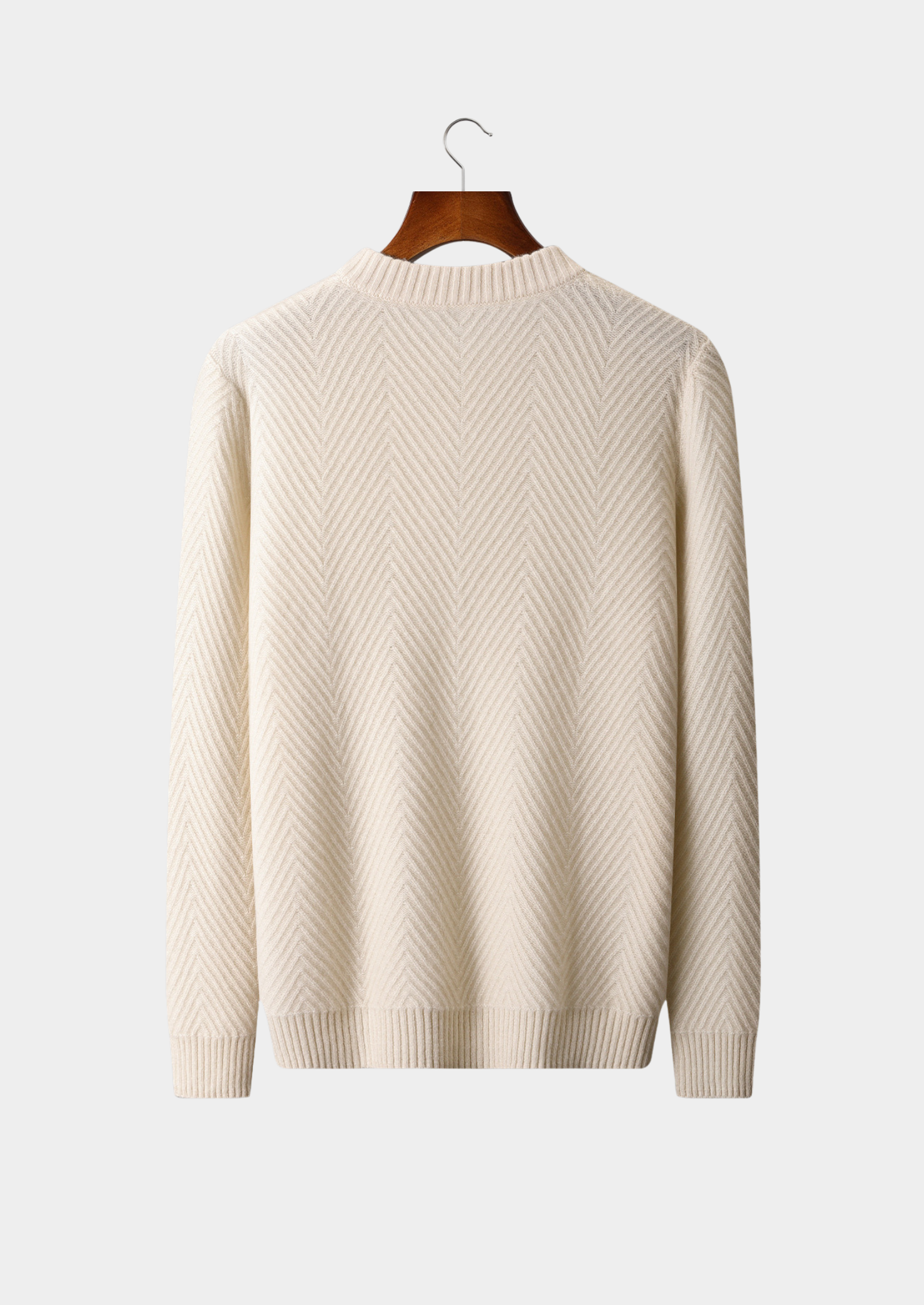 PURE CASHMERE IVORY HERRINGBONE CREWNECK
