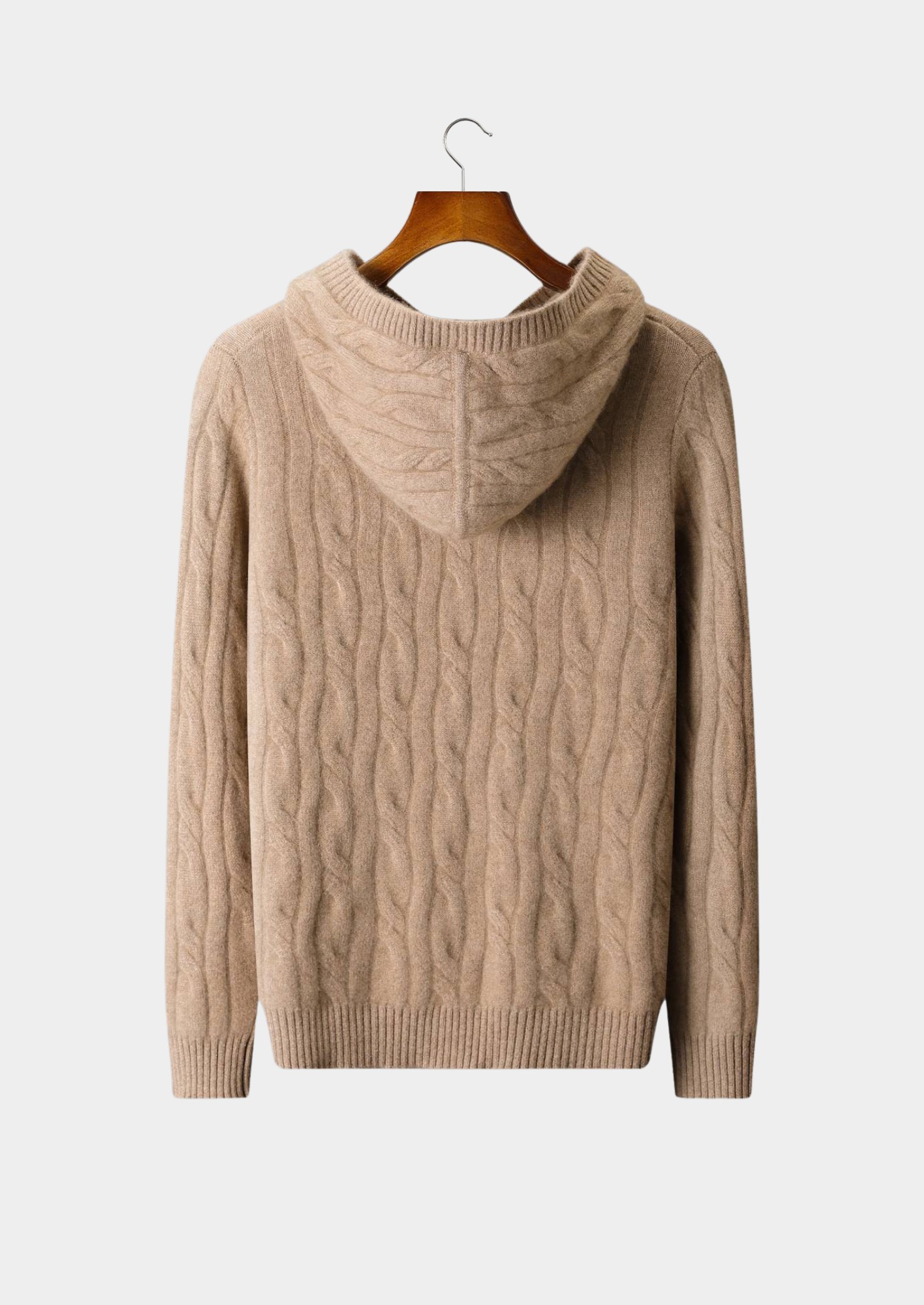 PURE CASHMERE SAND CABLE KNIT HOODIE