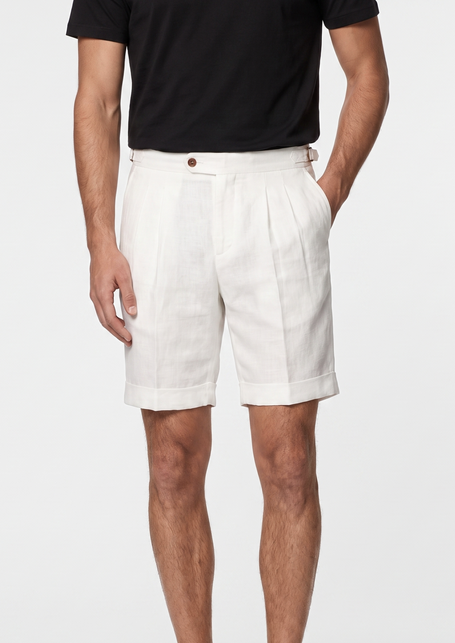 WHITE PLEATED LINEN SEASIDE SHORTS