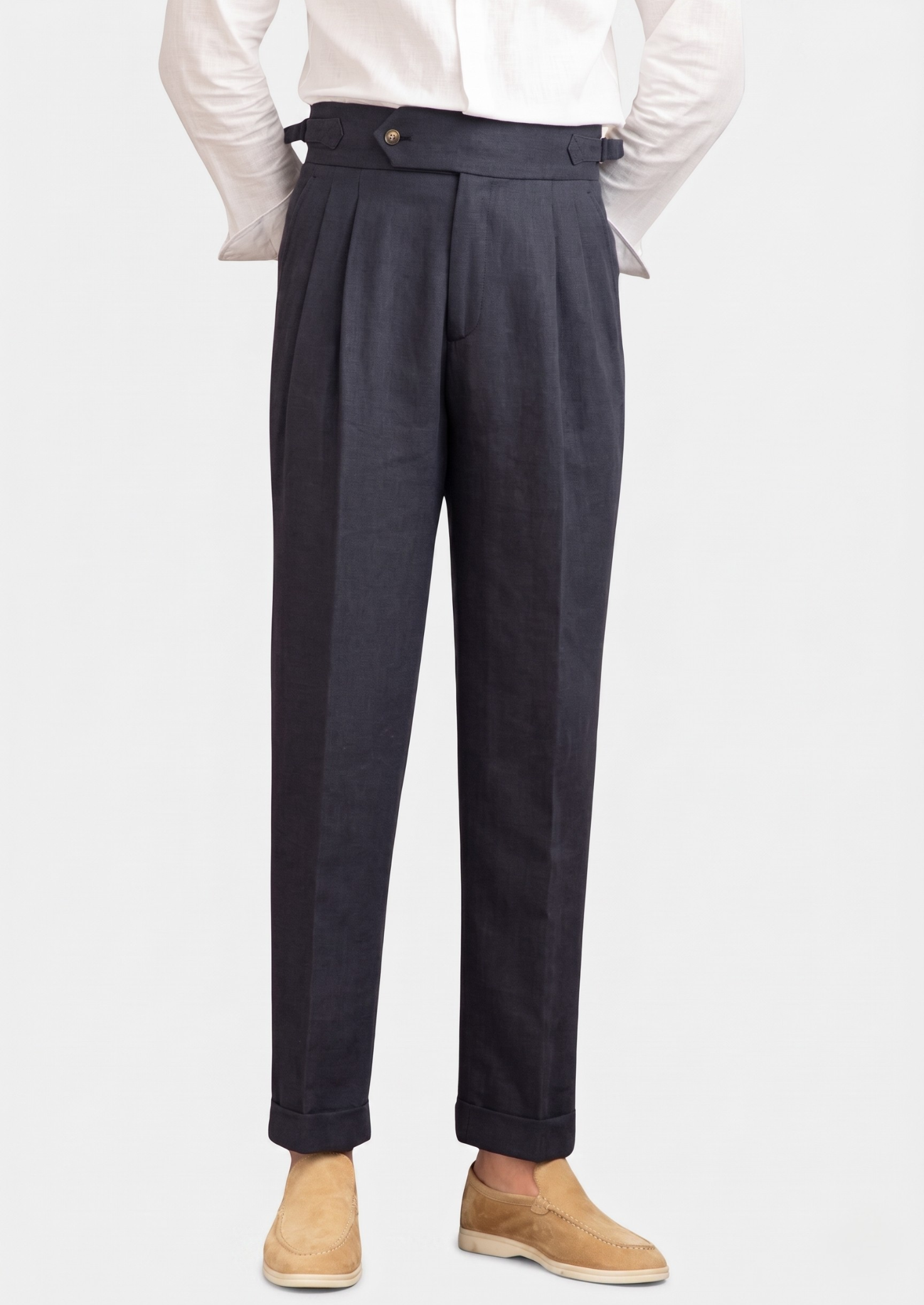 NAPOLI PLEATED COASTAL TROUSERS - Navy Blue