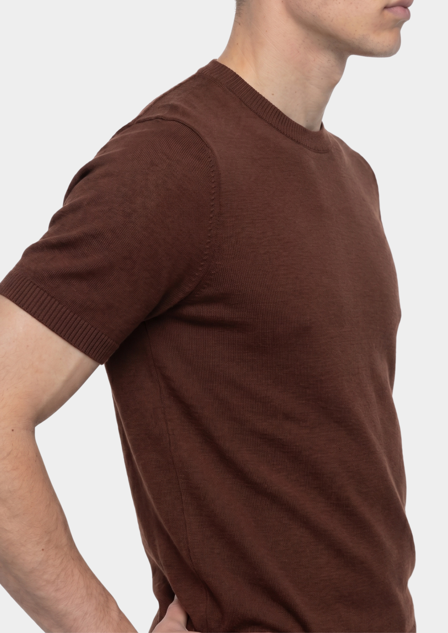ESSENTIAL COFFEE KNITTED CREWNECK T-SHIRT