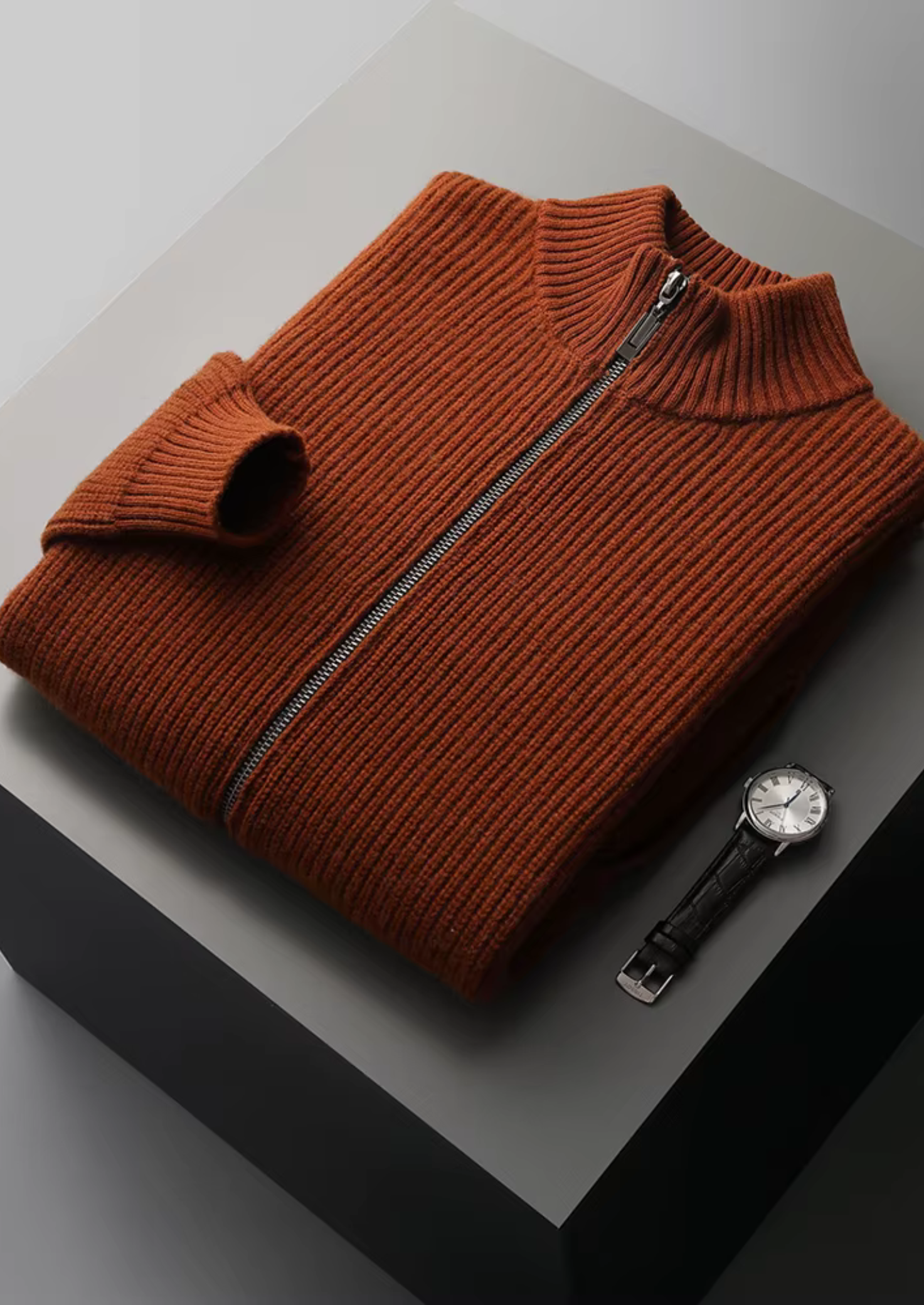 PURE EXTRA-FINE MERINO WOOL RIBBED CARDIGAN