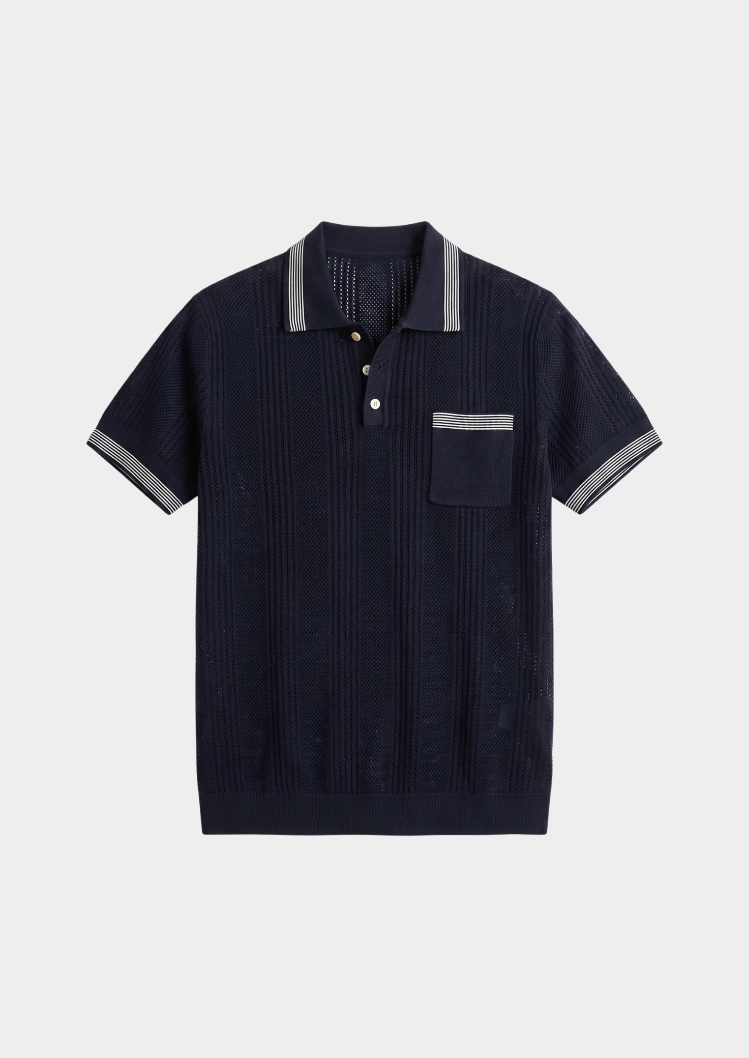 LEON NAVY BLUE OPEN KNIT LIGHTWEIGHT POLO