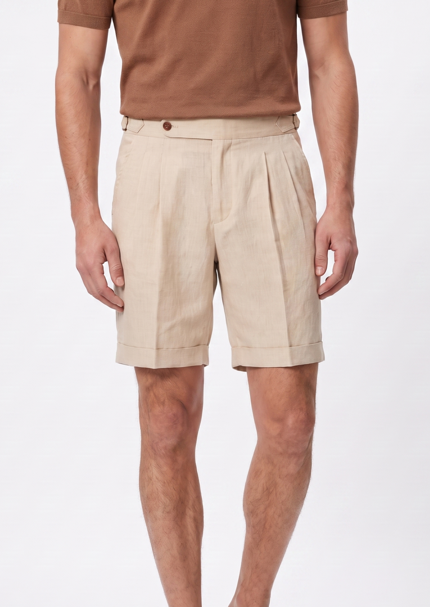 SAND PLEATED LINEN SEASIDE SHORTS