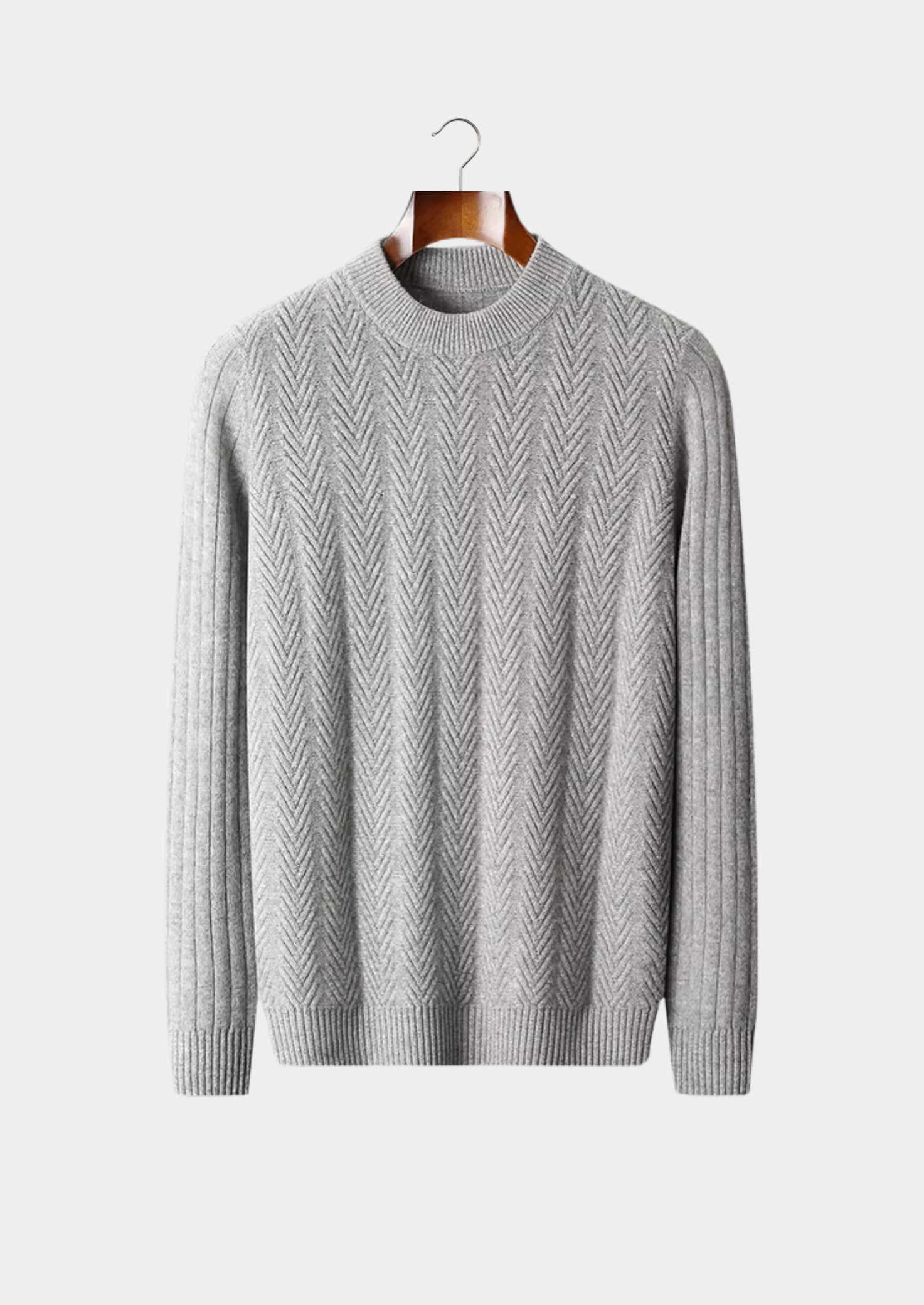PURE EXTRA-FINE MERINO WOOL HERRINGBONE CREWNECK