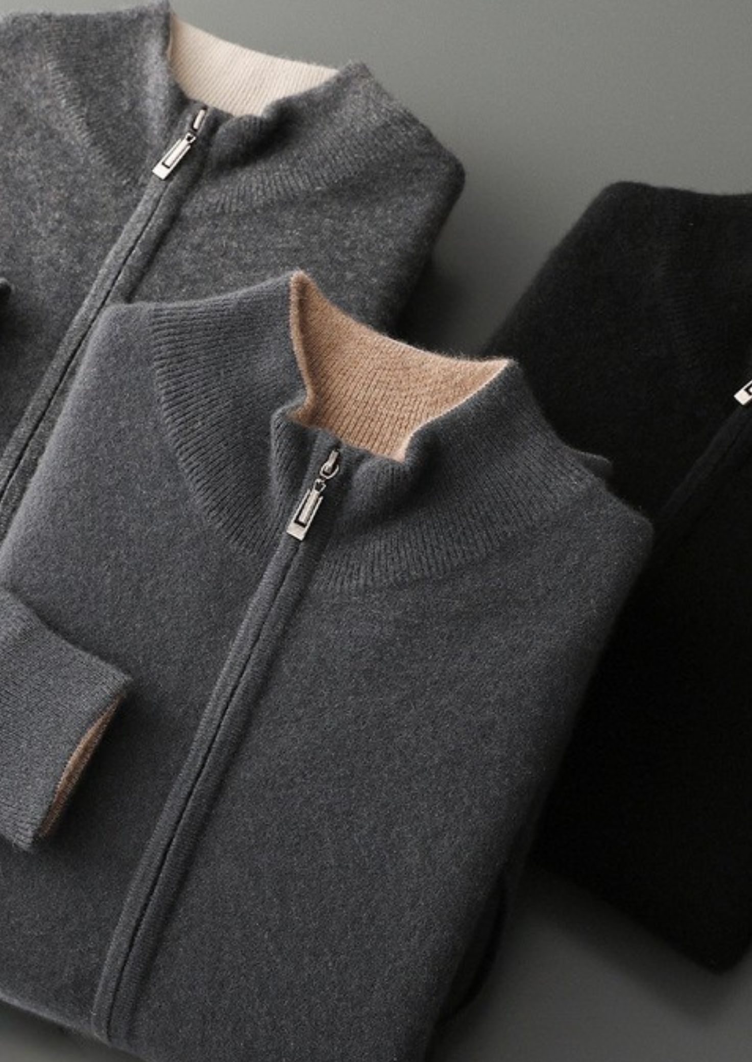 PURE CASHMERE BLACK DUAL ZIP CARDIGAN