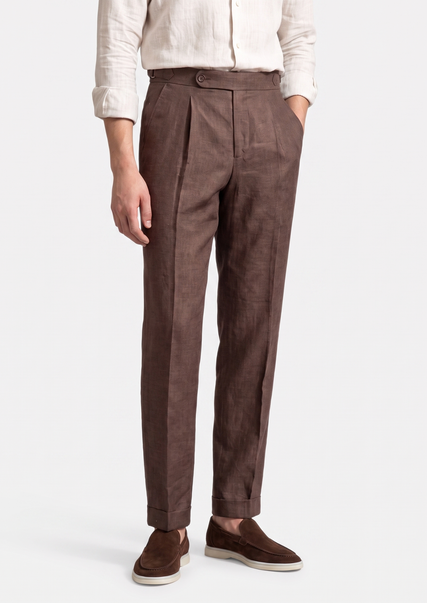 TUSCANY PLEATED COASTAL TROUSERS - Dark Brown