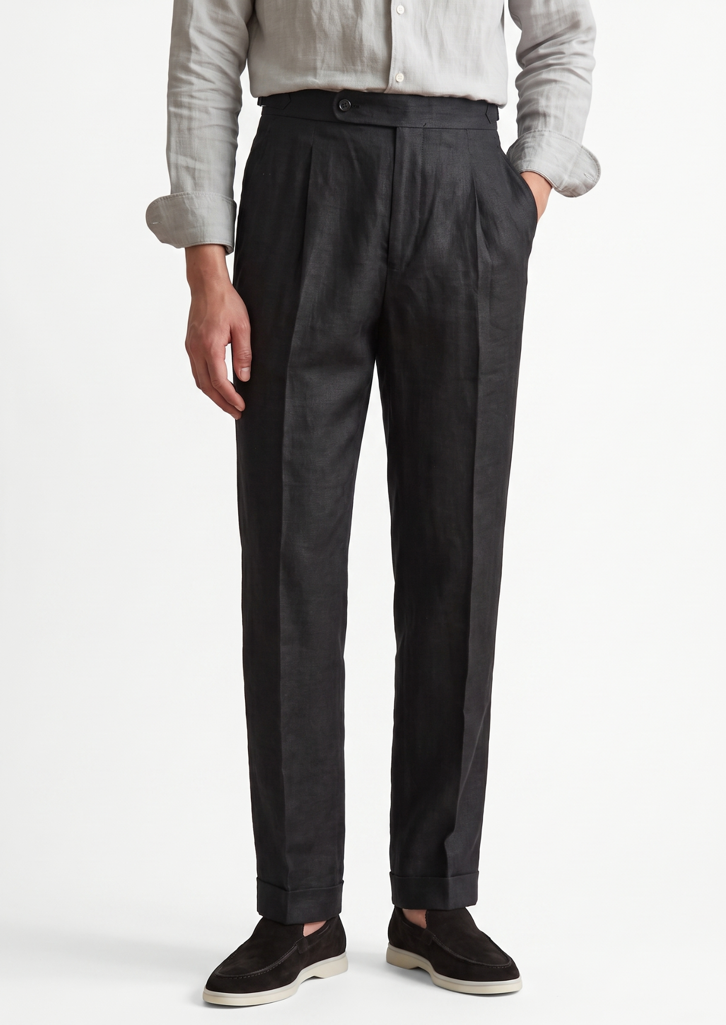 TUSCANY PLEATED COASTAL TROUSERS - Black