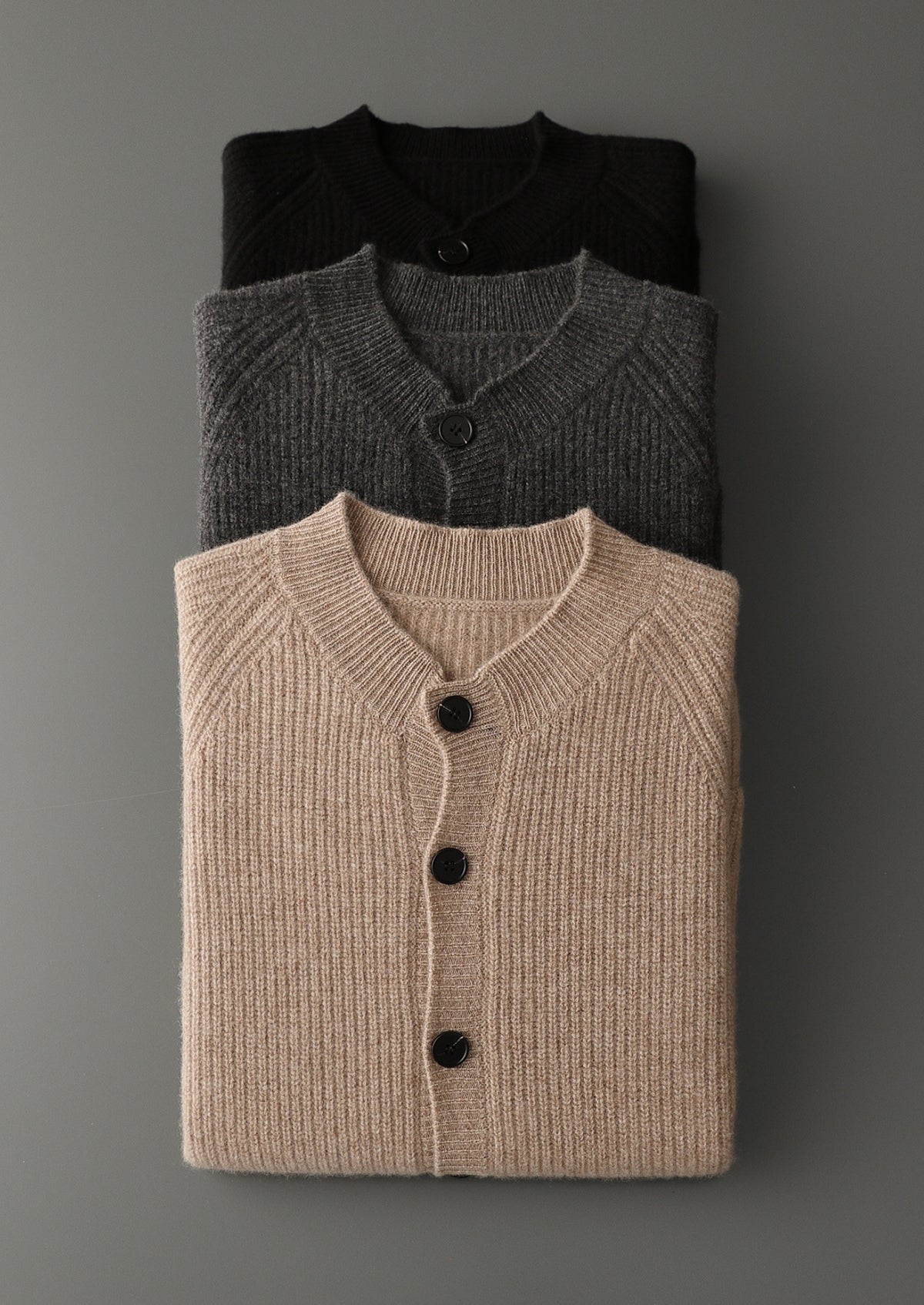 Pure Extra-Fine Merino Wool Ribbed Classic Button Cardigan