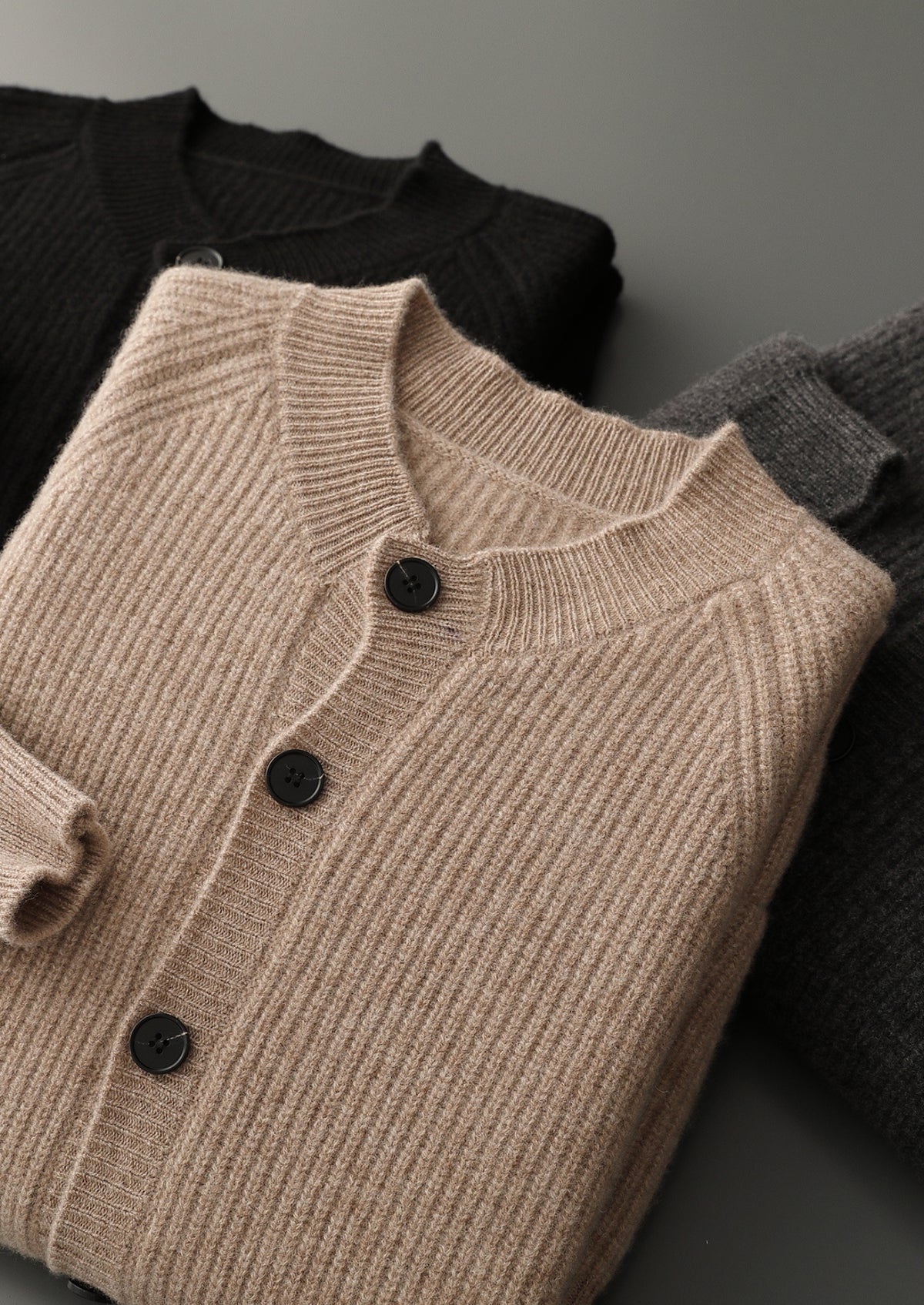 Pure Extra-Fine Merino Wool Ribbed Classic Button Cardigan