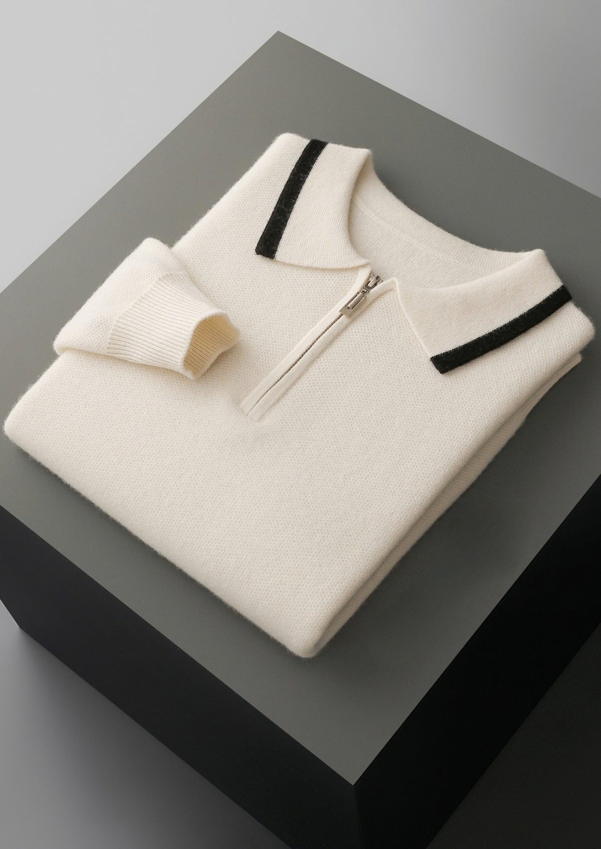 Pure Extra-Fine Merino Wool Contrast Zip Polo