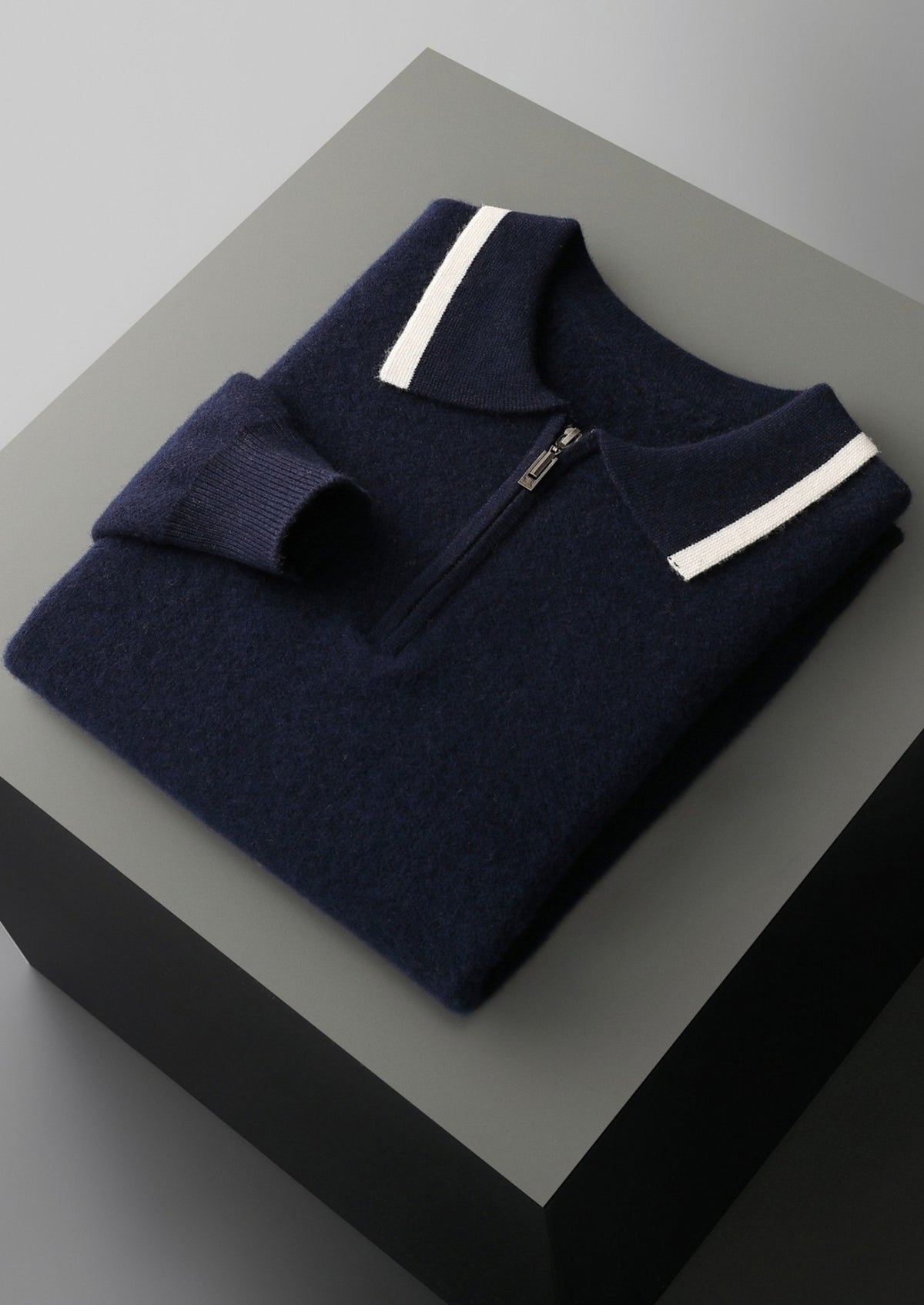 Pure Extra-Fine Merino Wool Contrast Zip Polo