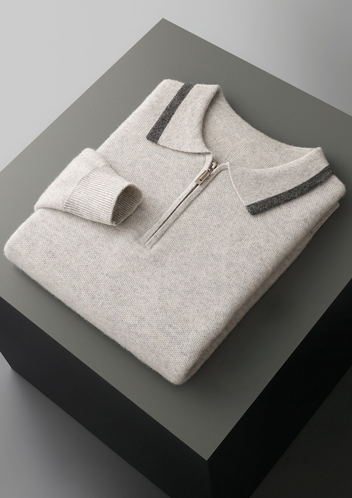 Pure Extra-Fine Merino Wool Contrast Zip Polo