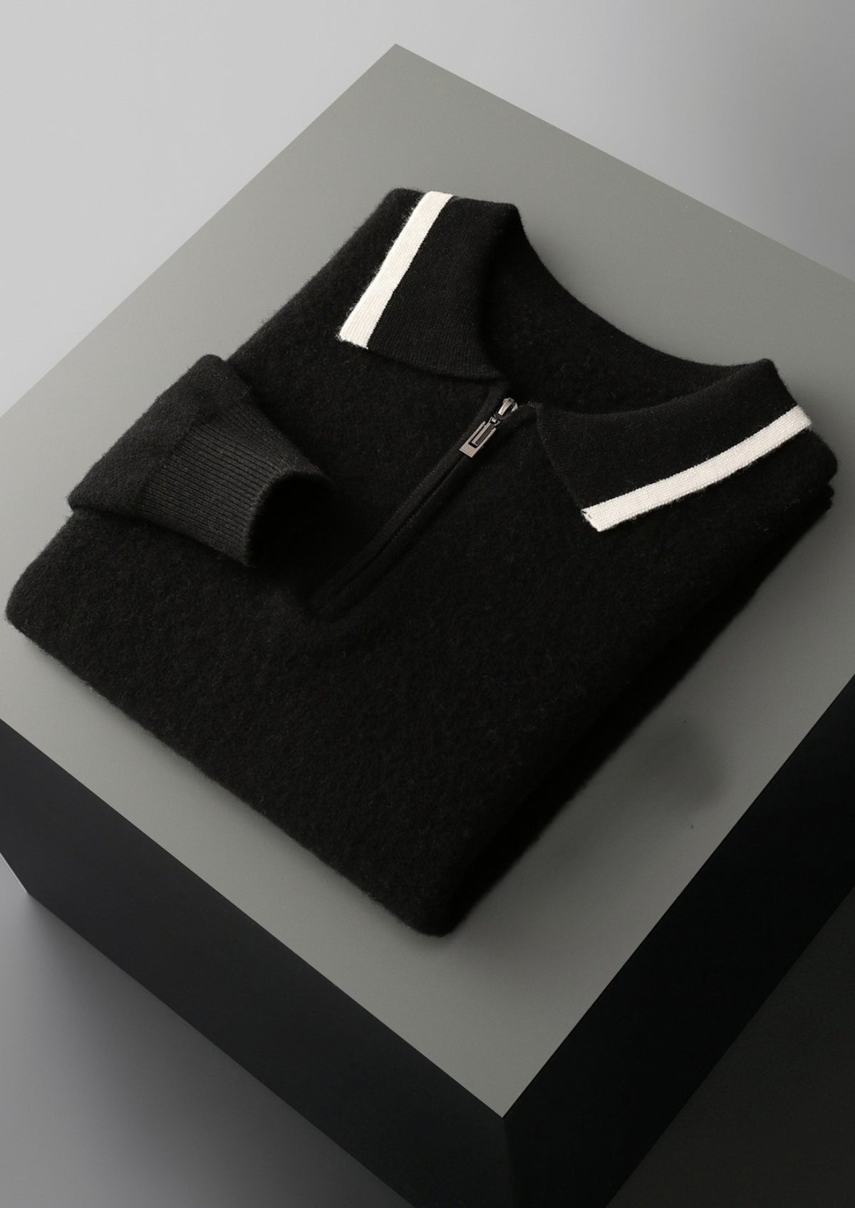 Pure Extra-Fine Merino Wool Contrast Zip Polo