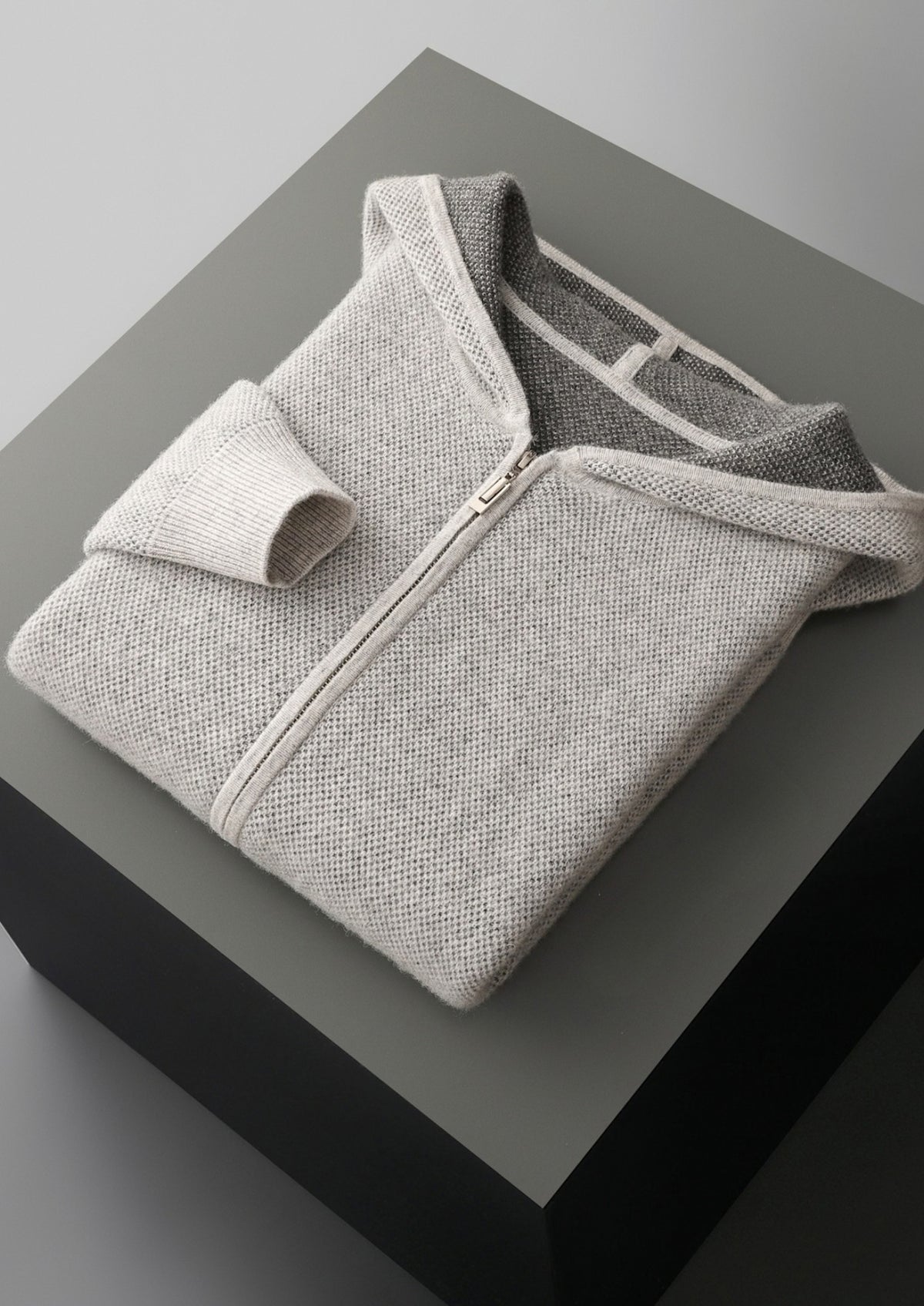 Pure Extra-Fine Merino Wool Jacquard Zip Hoodie