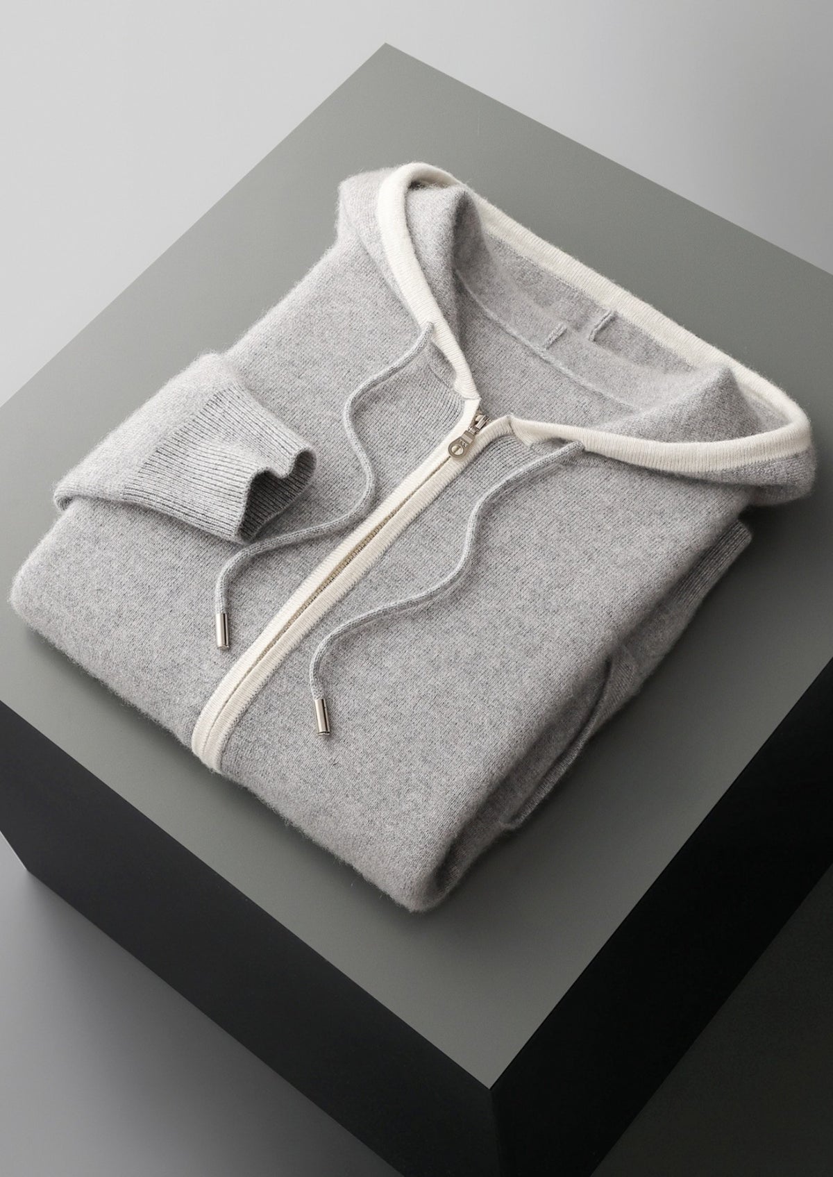 Pure Extra-Fine Merino Wool Contrast Zipper Hoodie