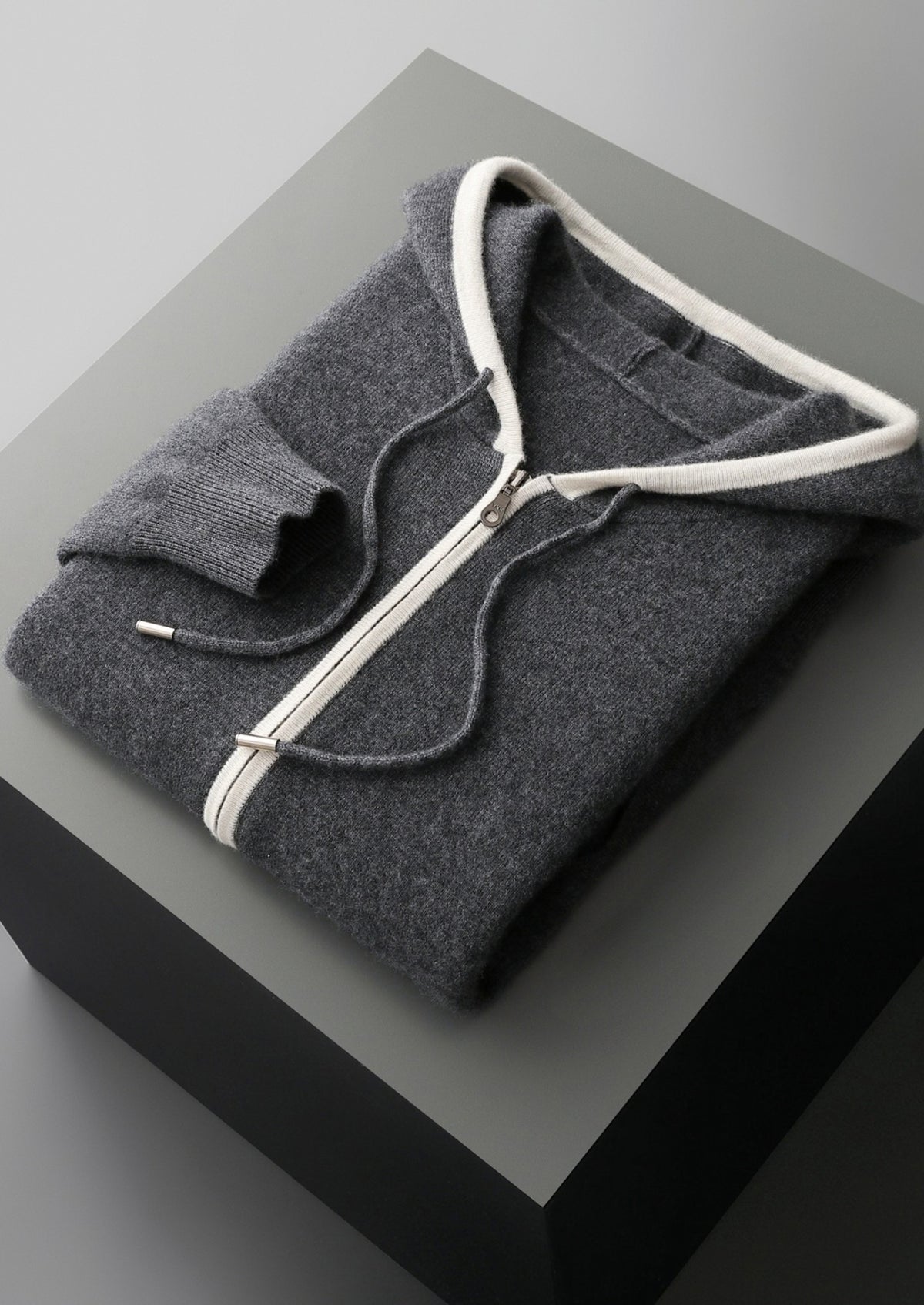 Pure Extra-Fine Merino Wool Contrast Zipper Hoodie