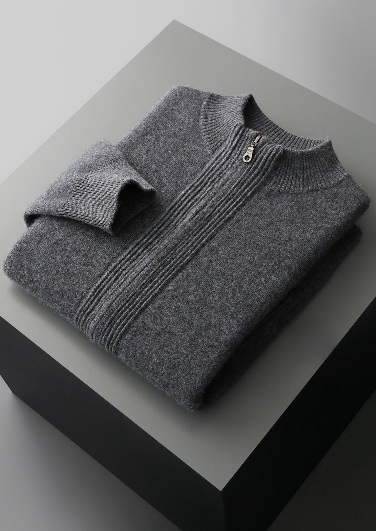 Pure Extra-Fine Merino Wool Textured Zip Cardigan