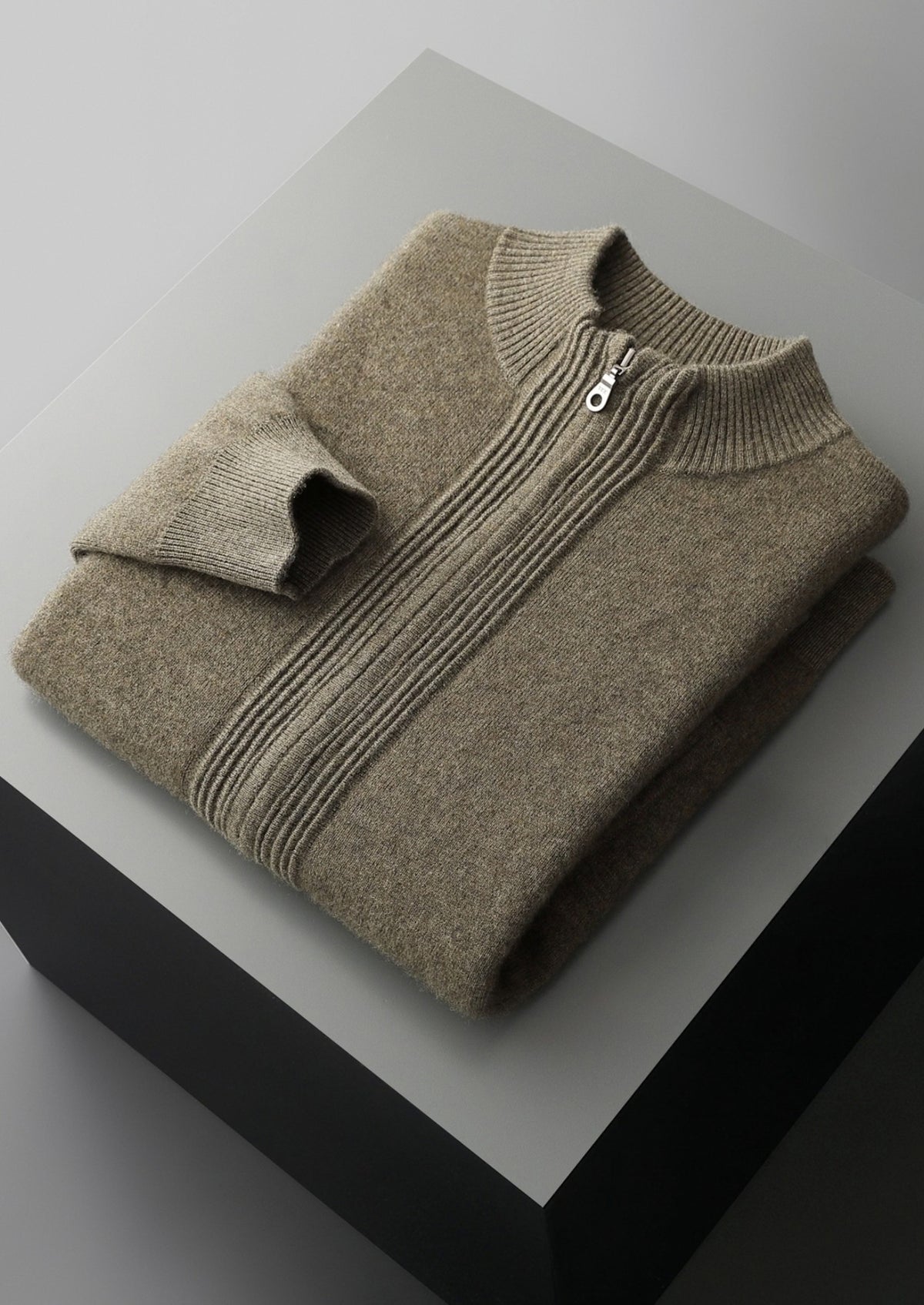 Pure Extra-Fine Merino Wool Textured Zip Cardigan