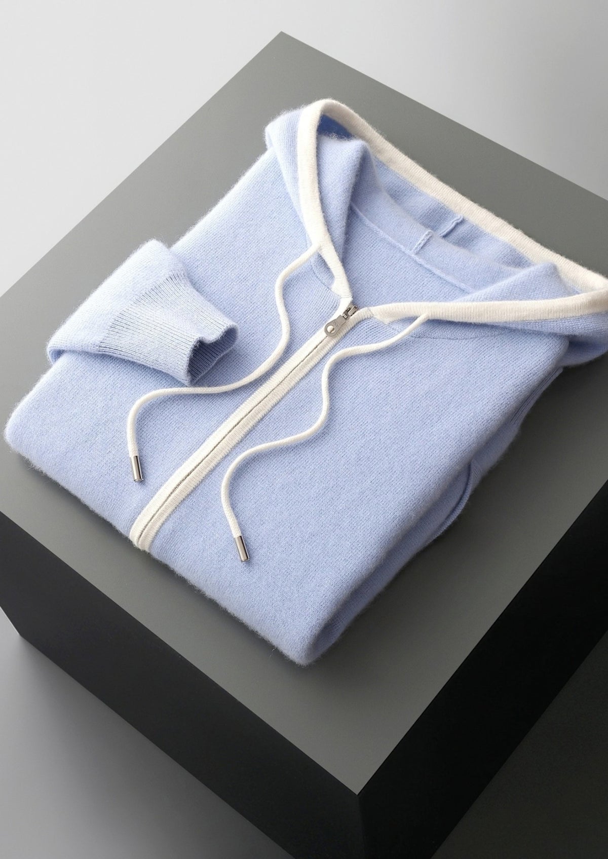 Pure Extra-Fine Merino Wool Contrast Zipper Hoodie
