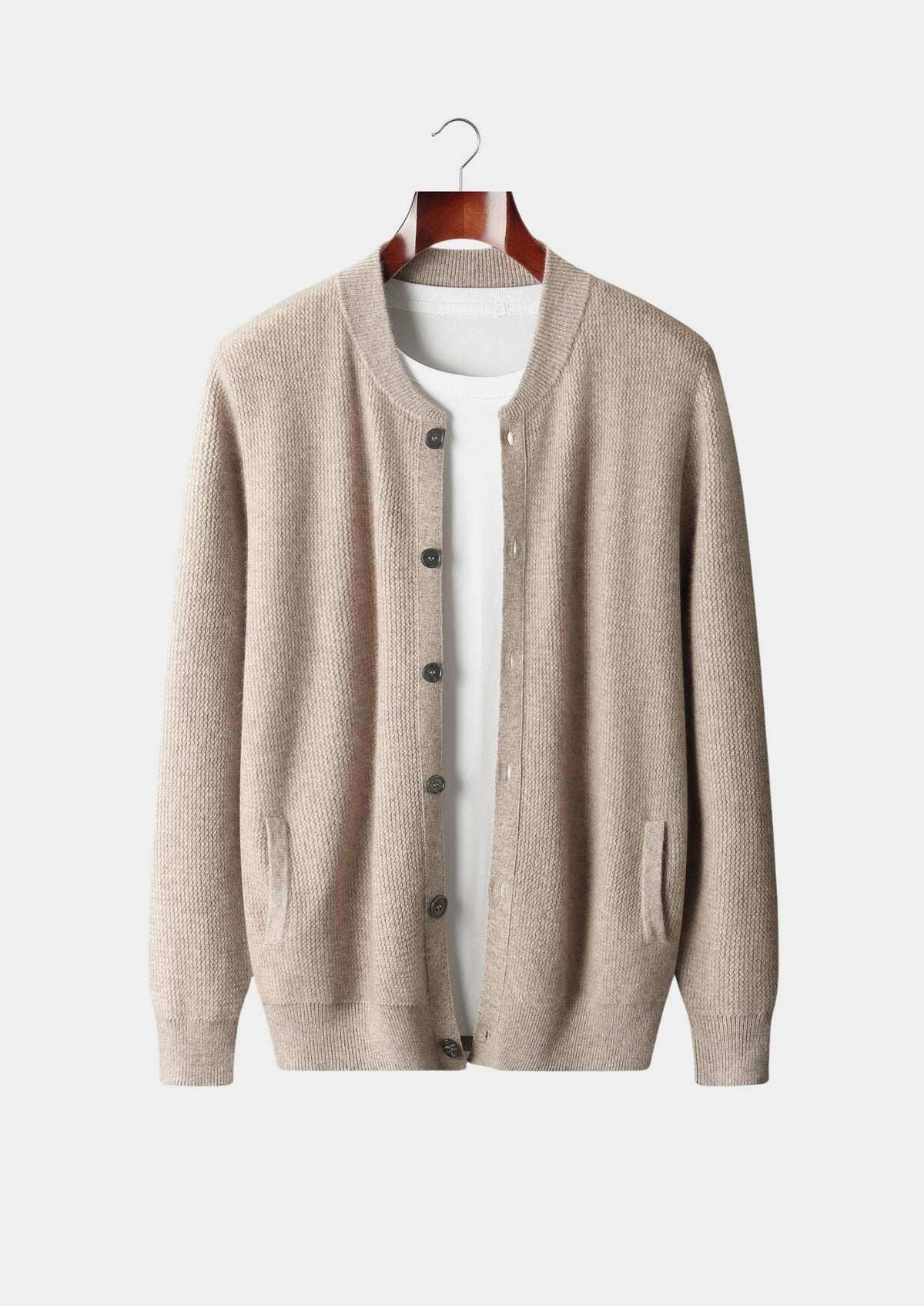 Pure Extra-Fine Merino Wool Textured Button Cardigan