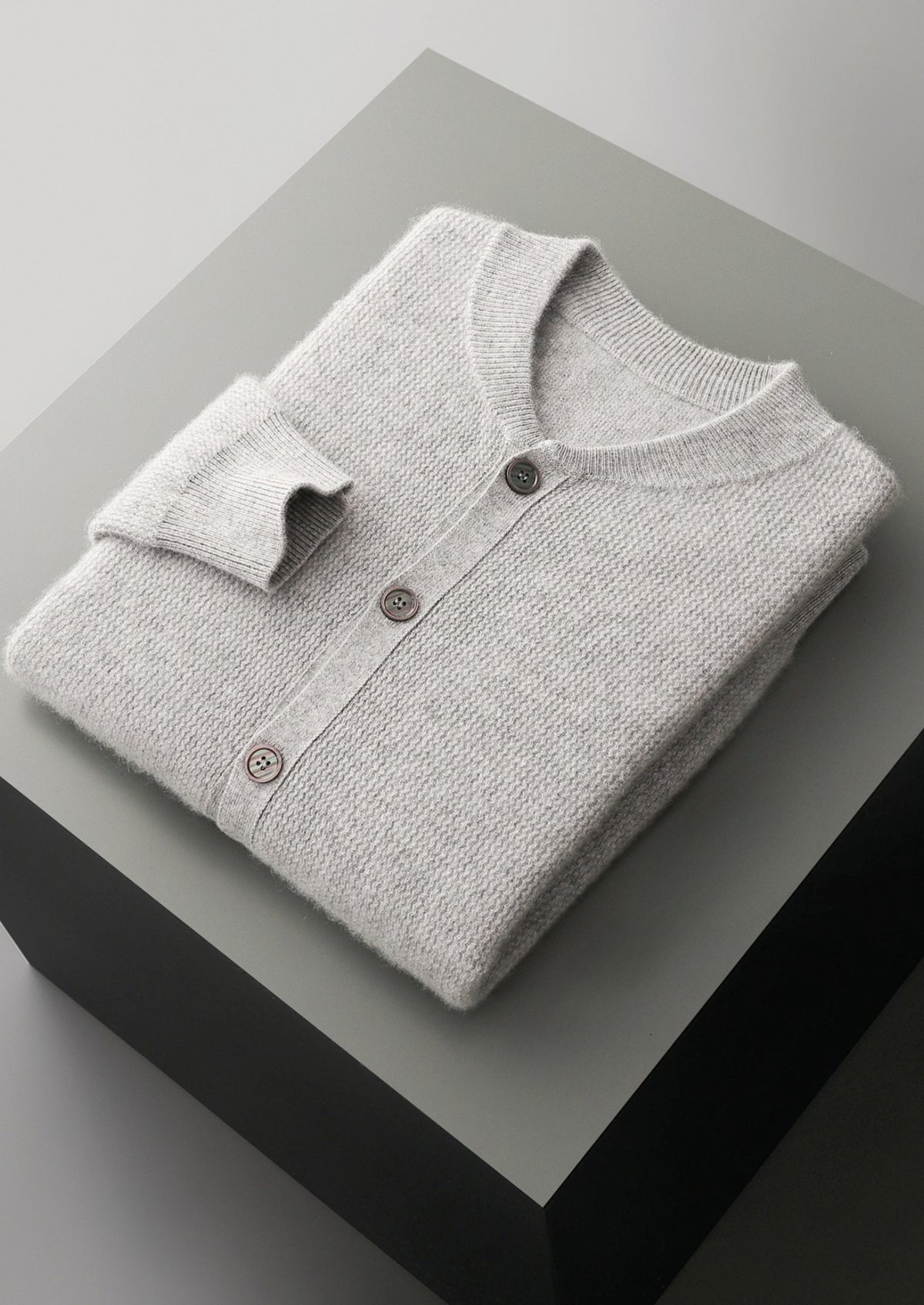 Pure Extra-Fine Merino Wool Textured Button Cardigan