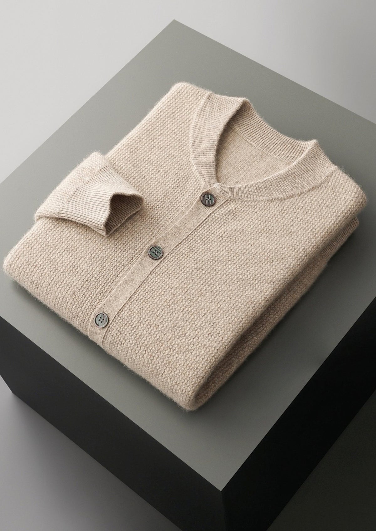 Pure Extra-Fine Merino Wool Textured Button Cardigan