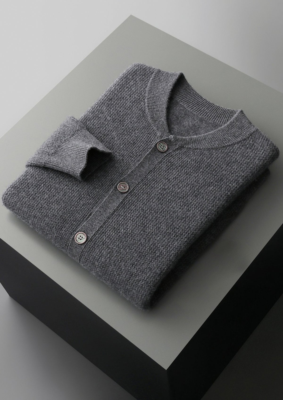 Pure Extra-Fine Merino Wool Textured Button Cardigan