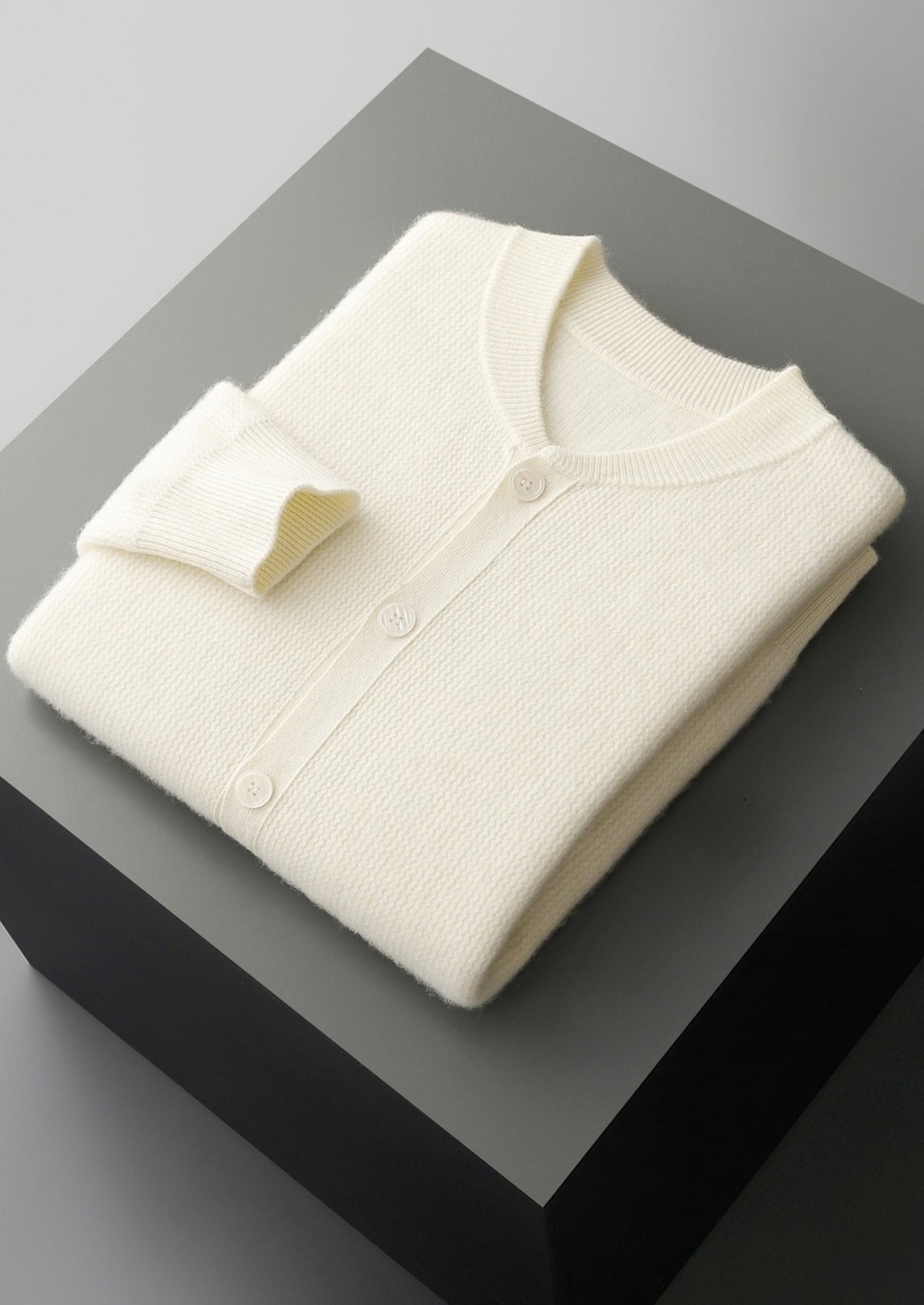 Pure Extra-Fine Merino Wool Textured Button Cardigan
