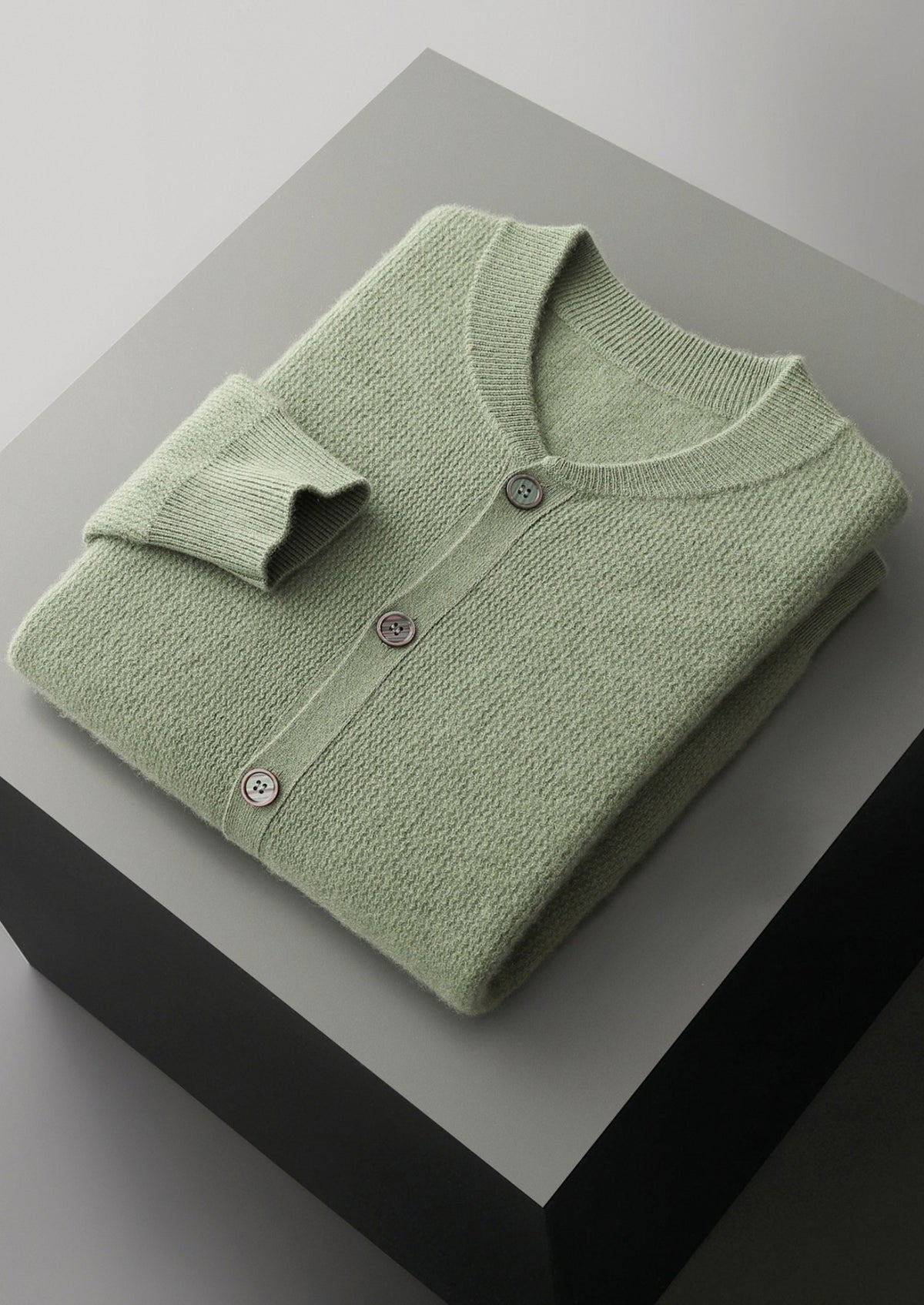 Pure Extra-Fine Merino Wool Textured Button Cardigan