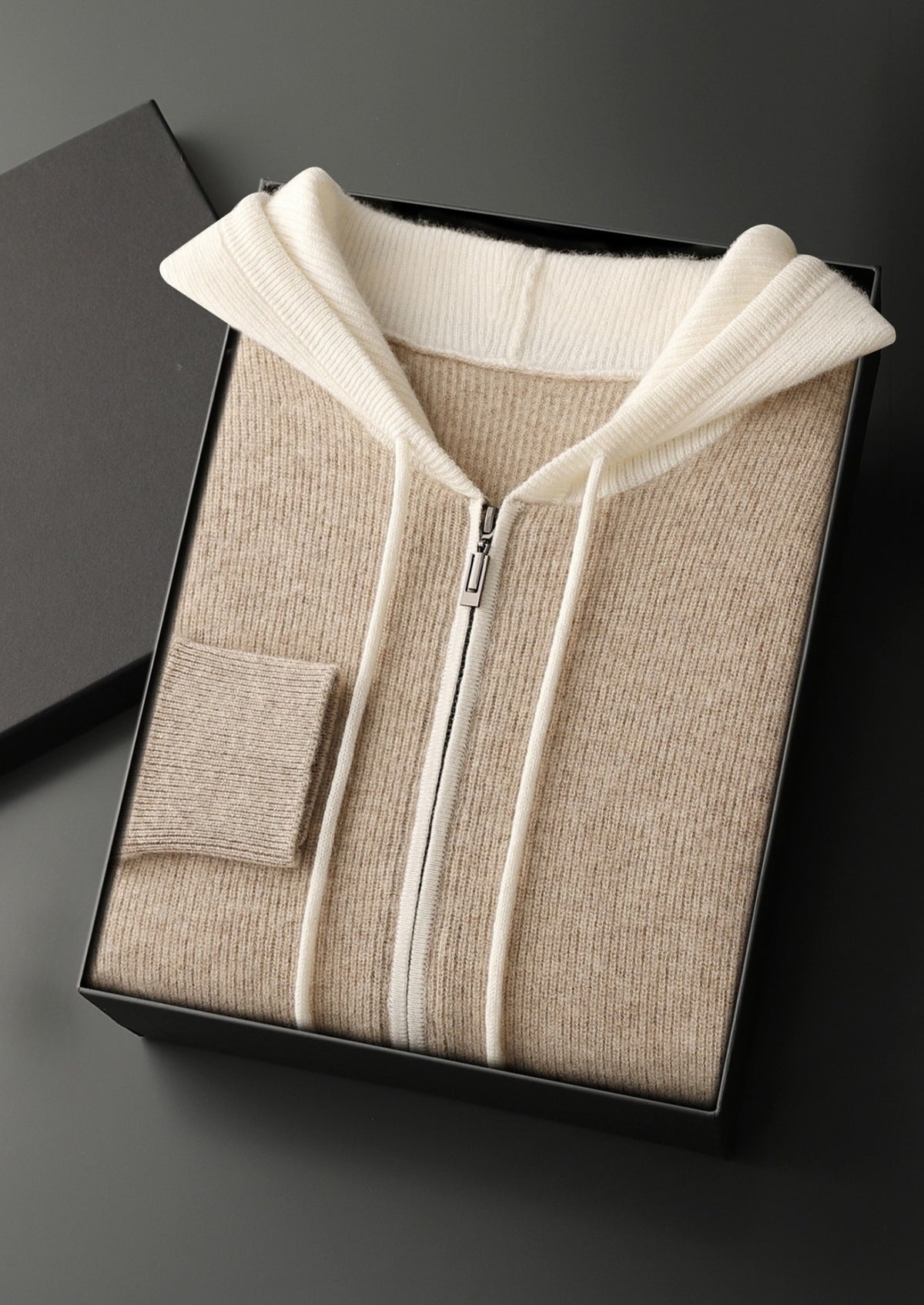 Premium Cashmere Two-Tone Zip Hoodie