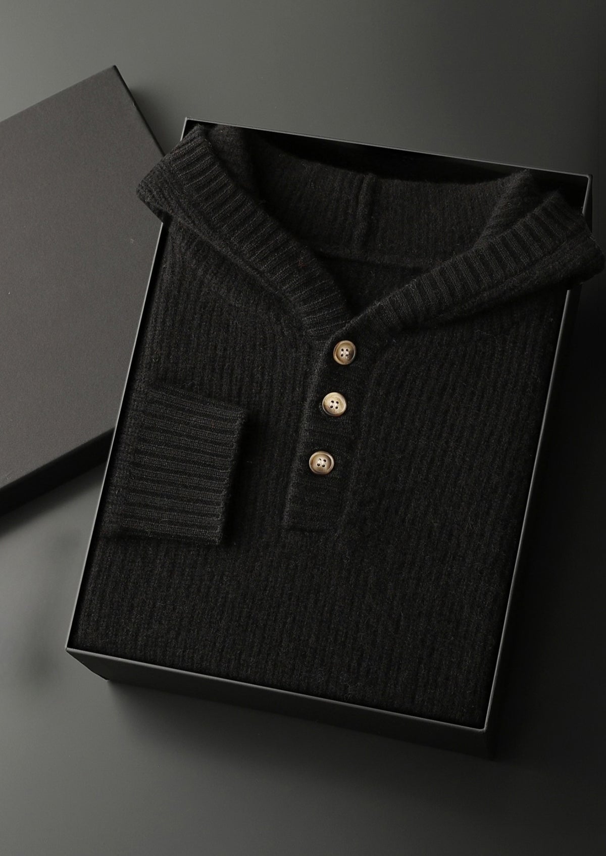 Premium Cashmere Ribbed Button-Up Hoodie