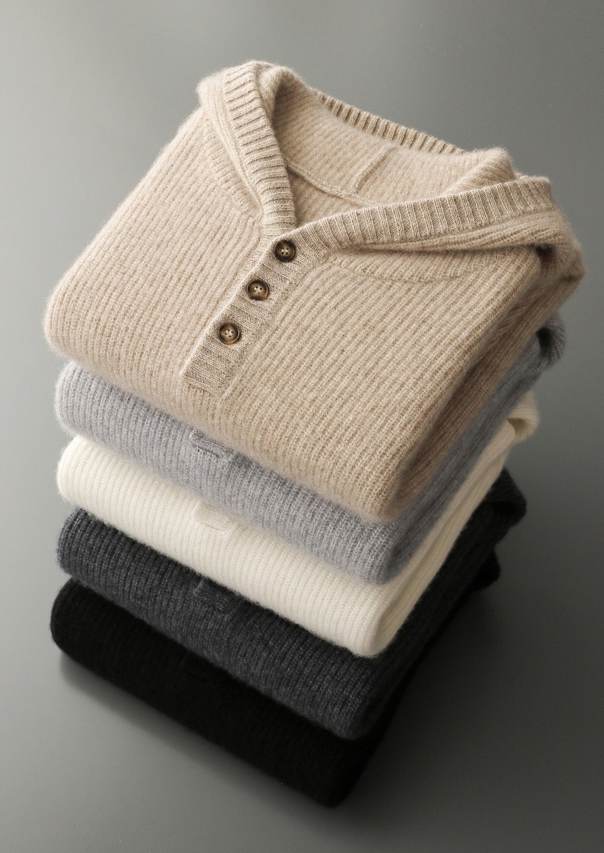 Premium Cashmere Ribbed Button-Up Hoodie
