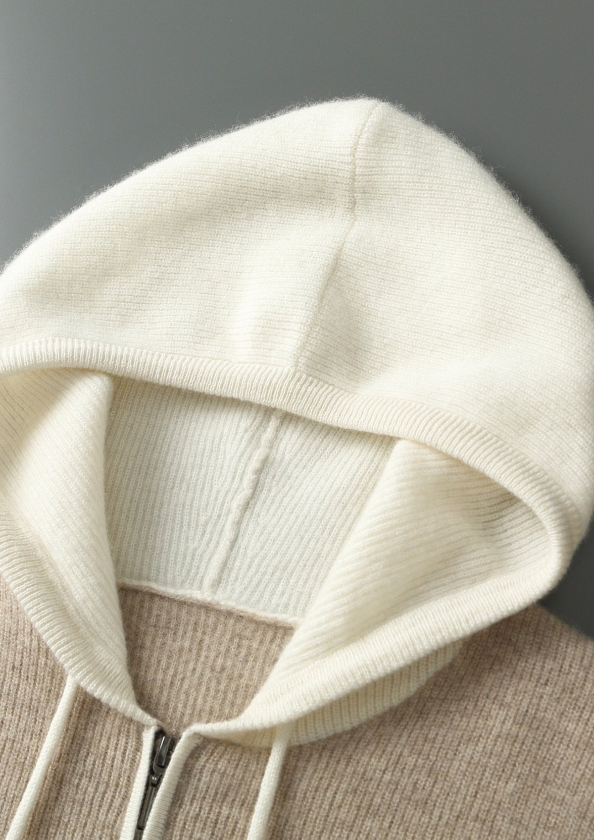 Premium Cashmere Two-Tone Zip Hoodie