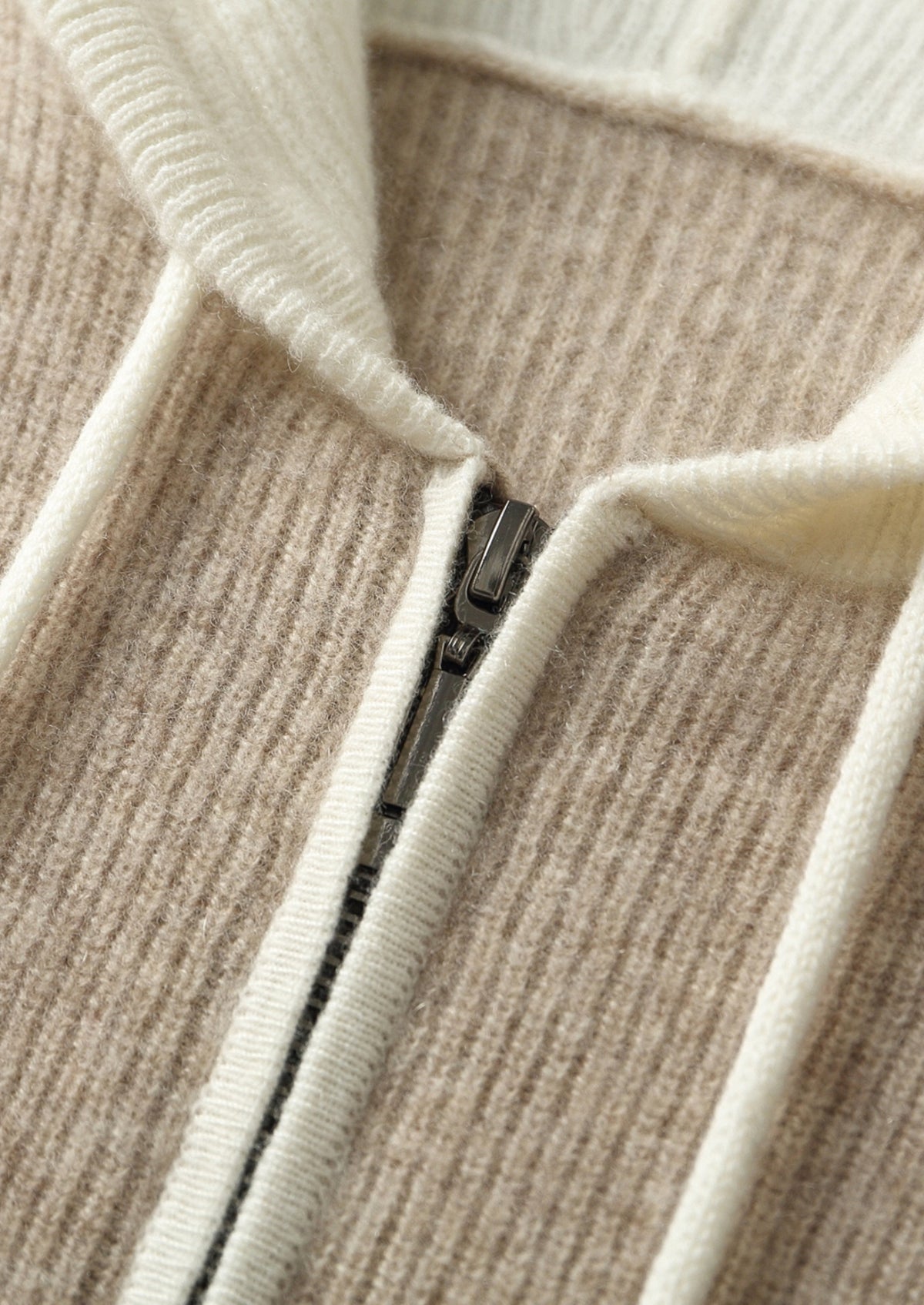 Premium Cashmere Two-Tone Zip Hoodie