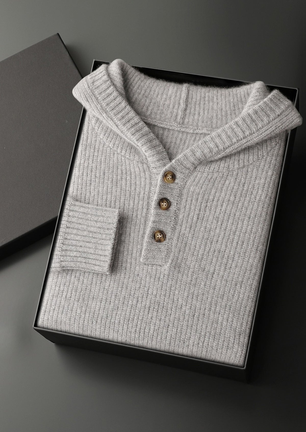 Premium Cashmere Ribbed Button-Up Hoodie