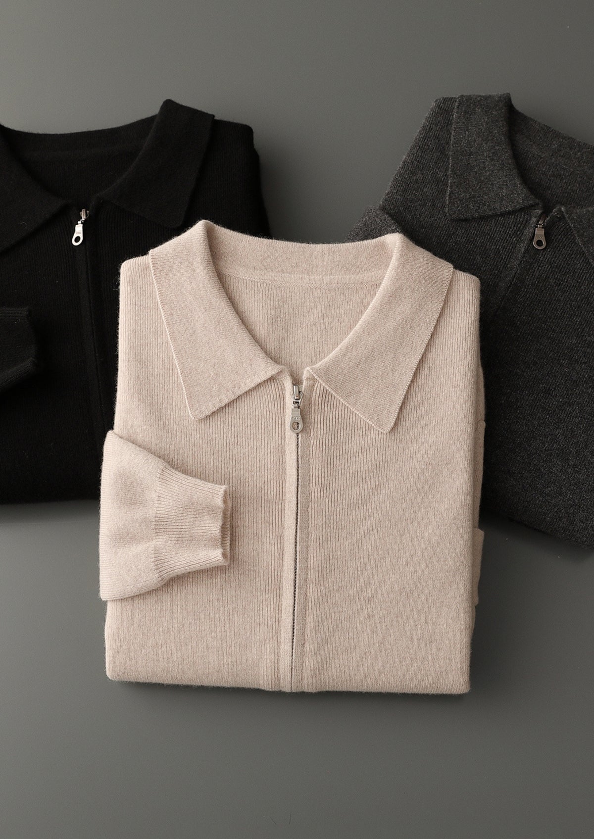 Pure Extra-Fine Merino Wool Zip Polo Cardigan