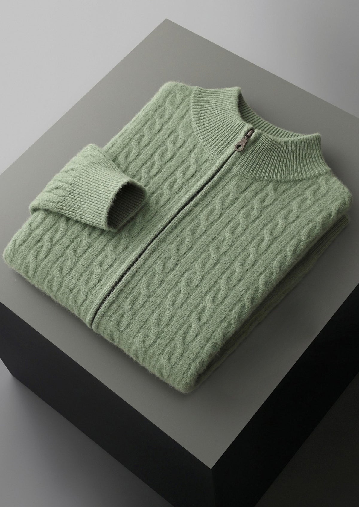 Pure Extra-Fine Merino Wool Cable Knit Zip Cardigan