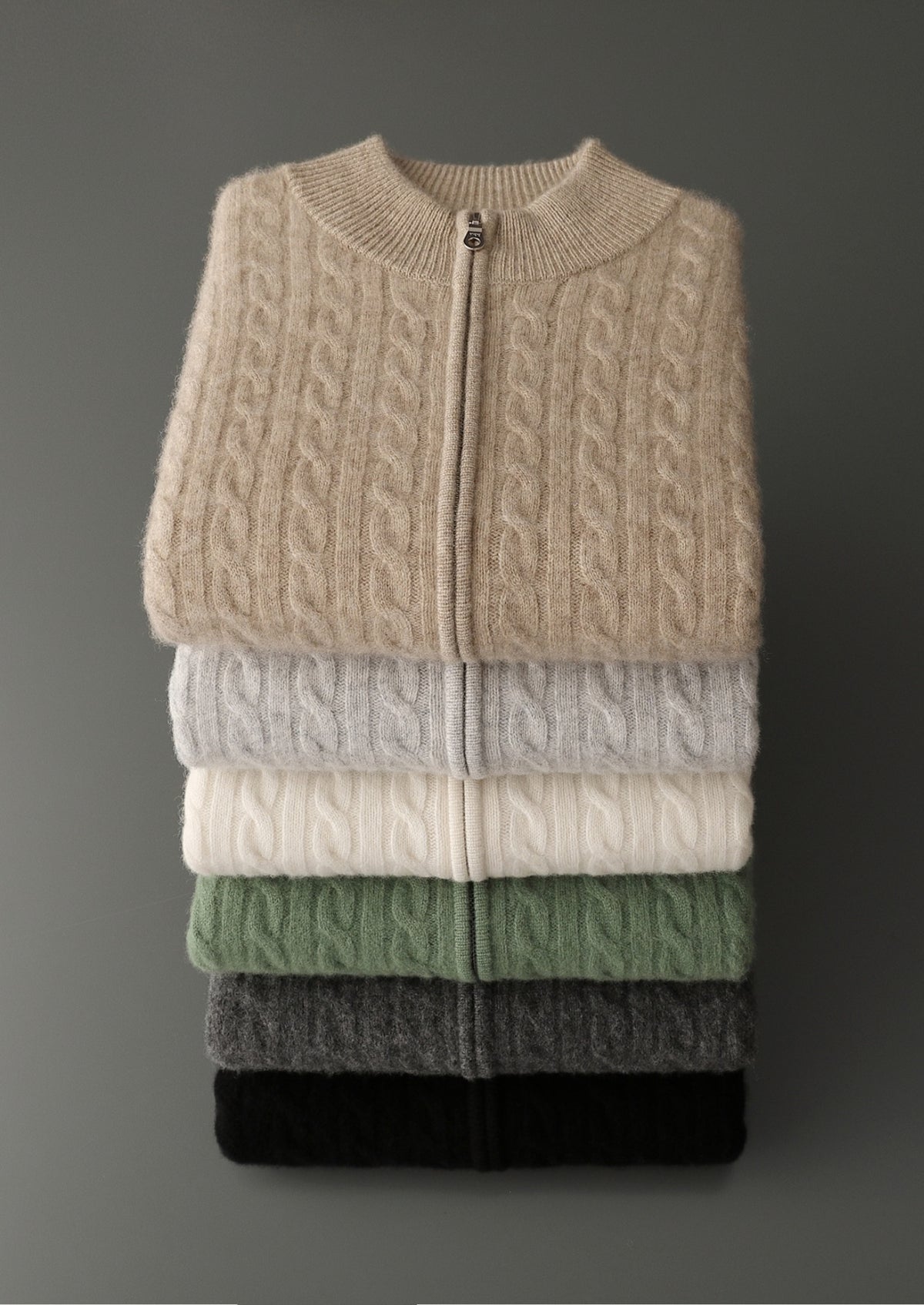 Pure Extra-Fine Merino Wool Cable Knit Zip Cardigan