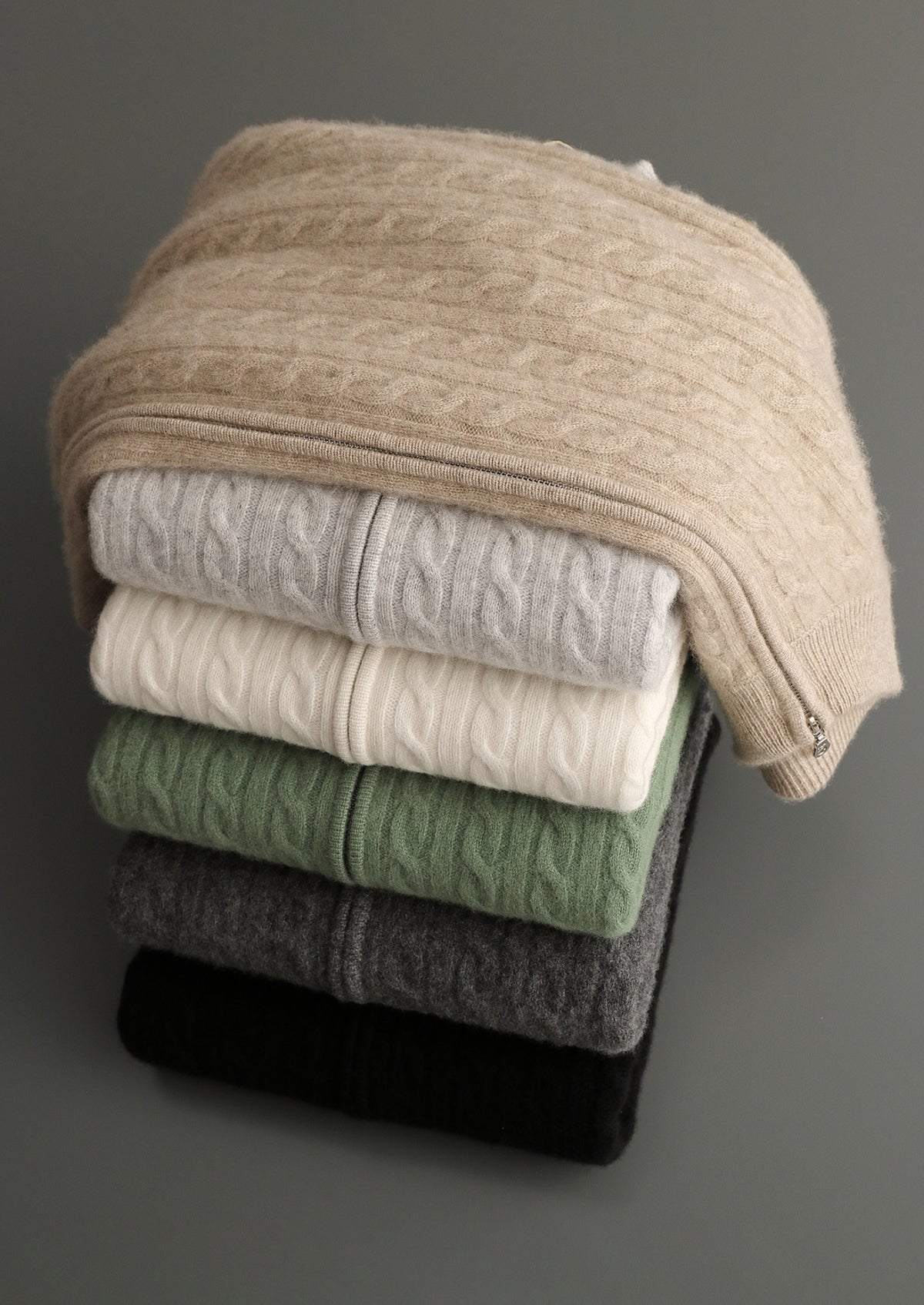 Pure Extra-Fine Merino Wool Cable Knit Zip Cardigan