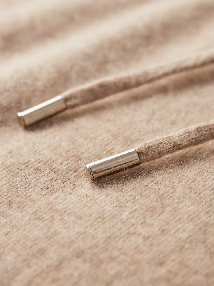 PURE EXTRA-FINE MERINO WOOL BEIGE LEISURE HOODIE
