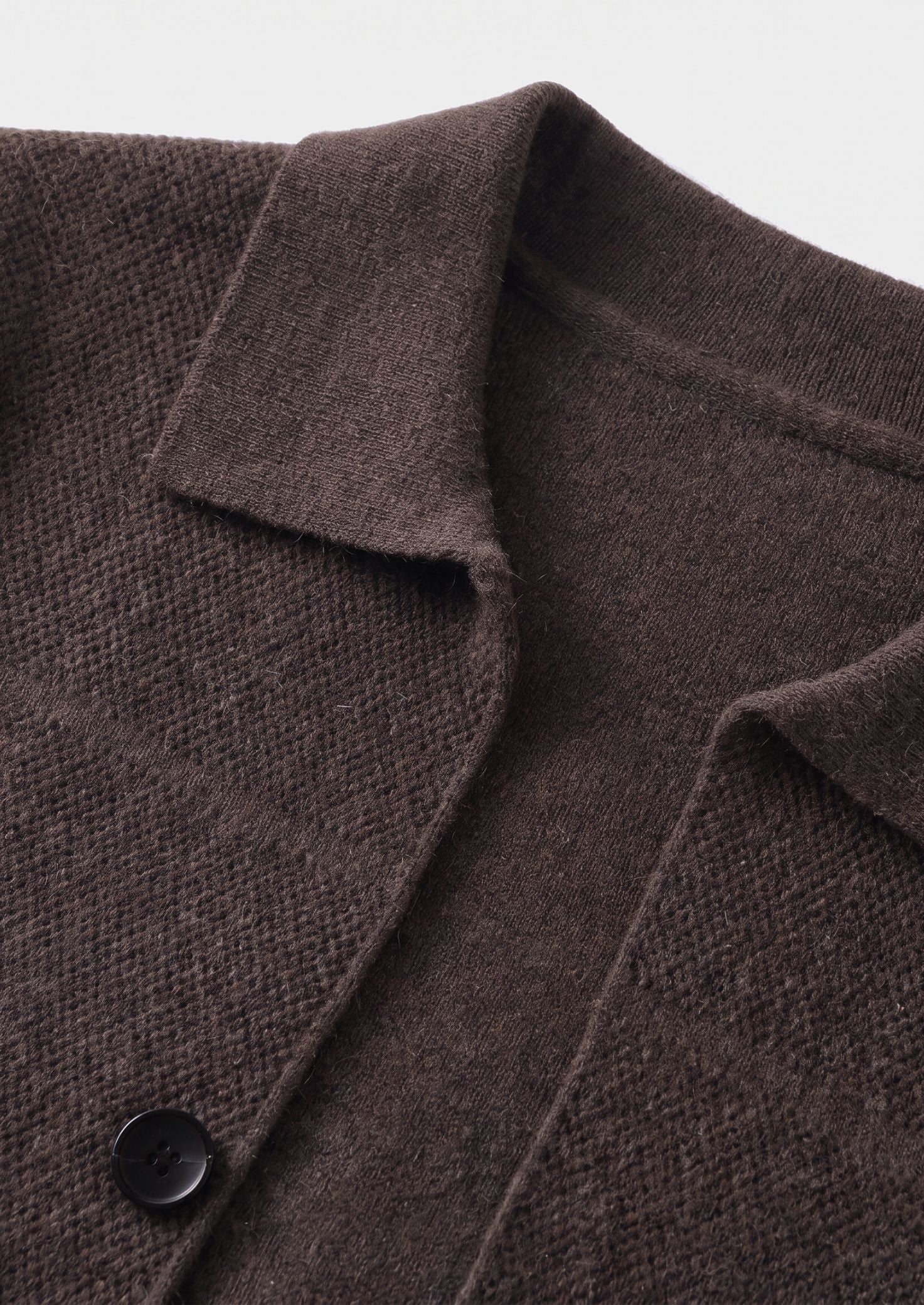 Pure Extra-Fine Merino Wool Dark Brown Button Overshirt