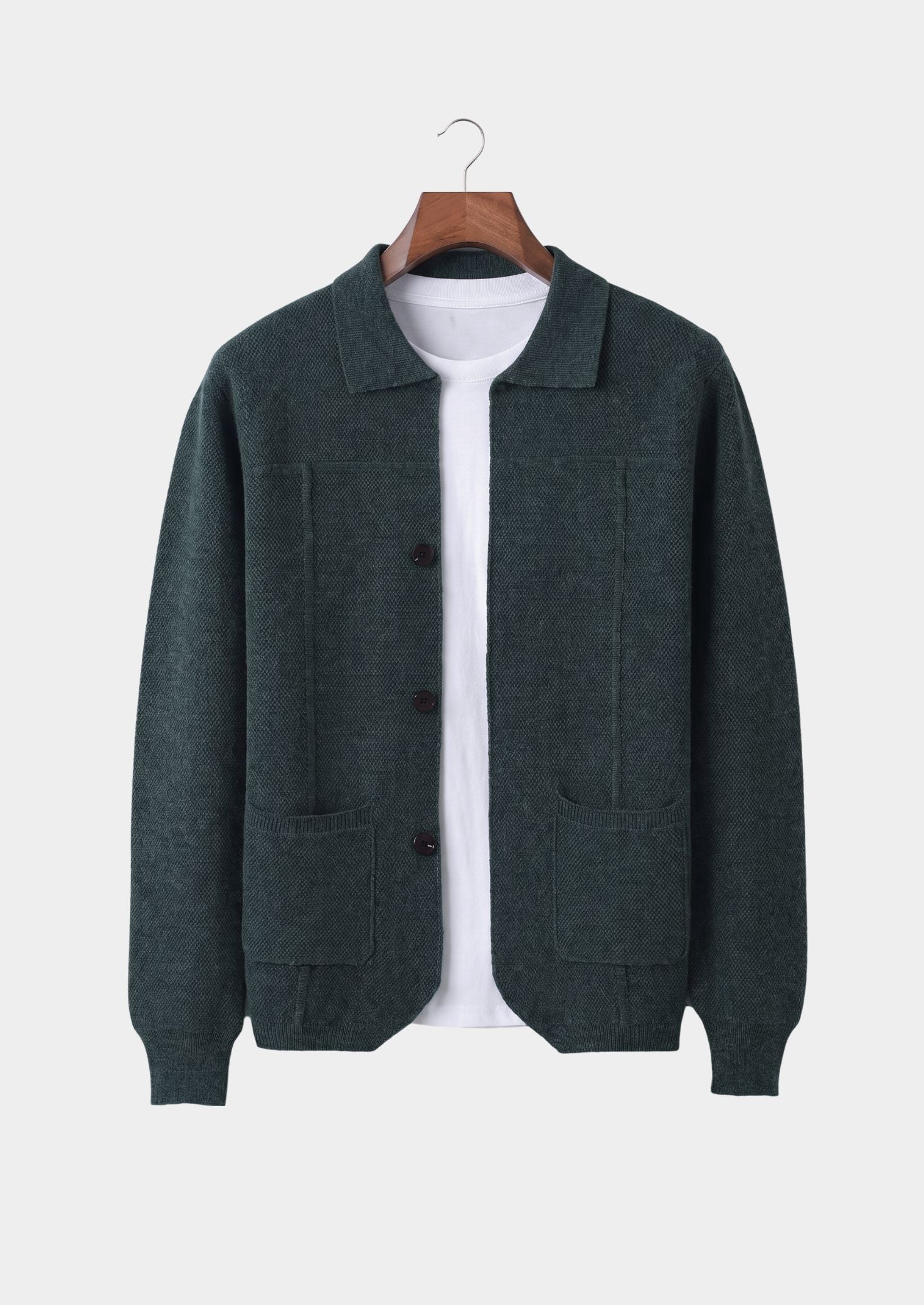 Pure Extra-Fine Merino Wool Sea Green Button Overshirt