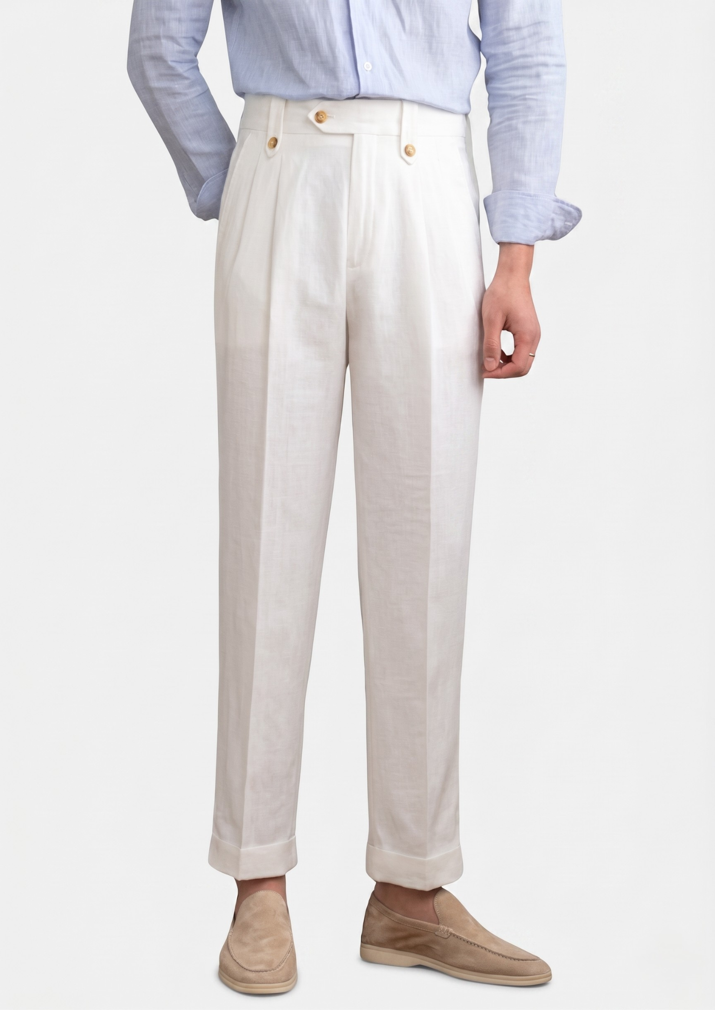 CAGLIARI PLEATED COASTAL TROUSERS - White