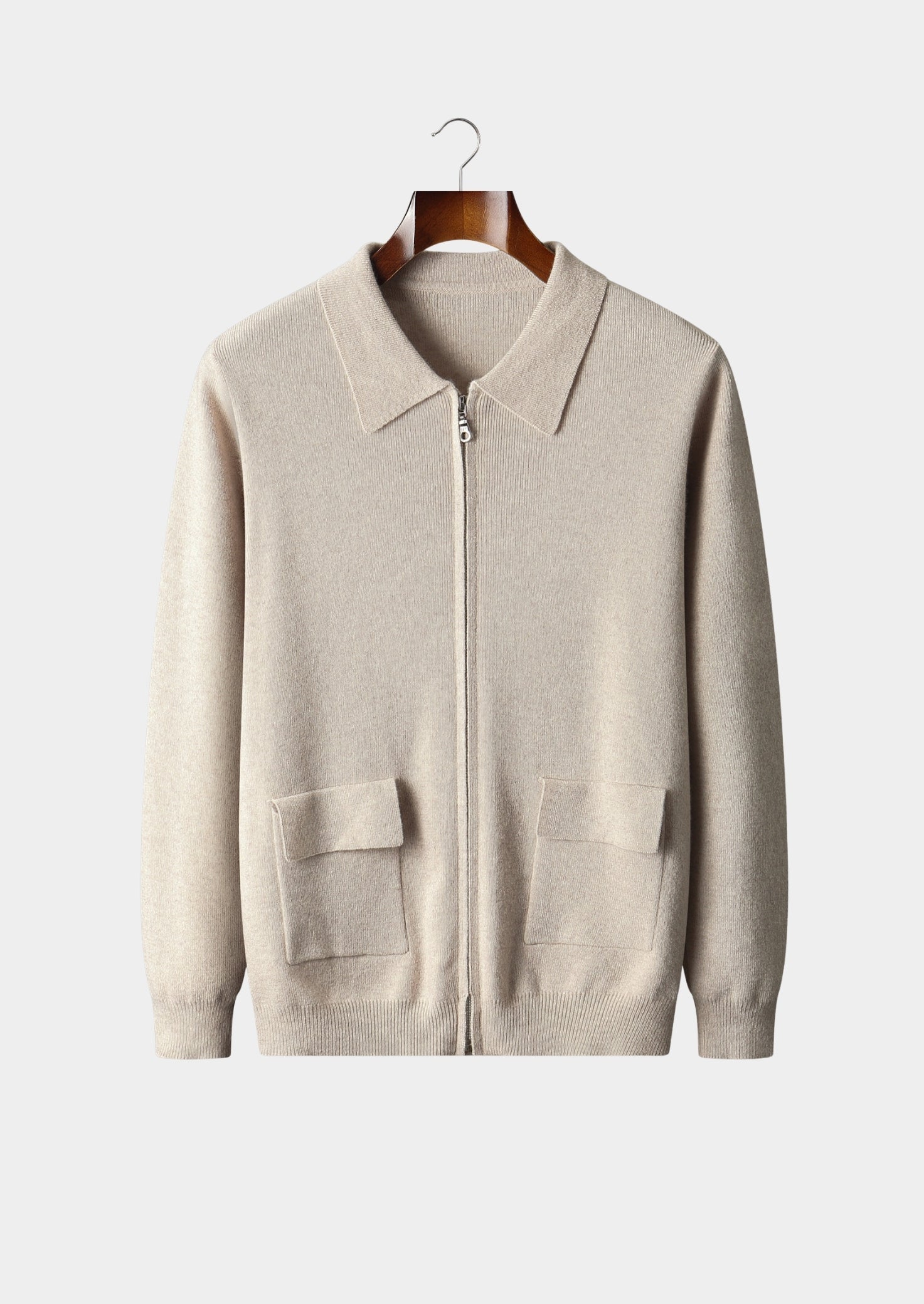 Pure Extra-Fine Merino Wool Zip Polo Cardigan